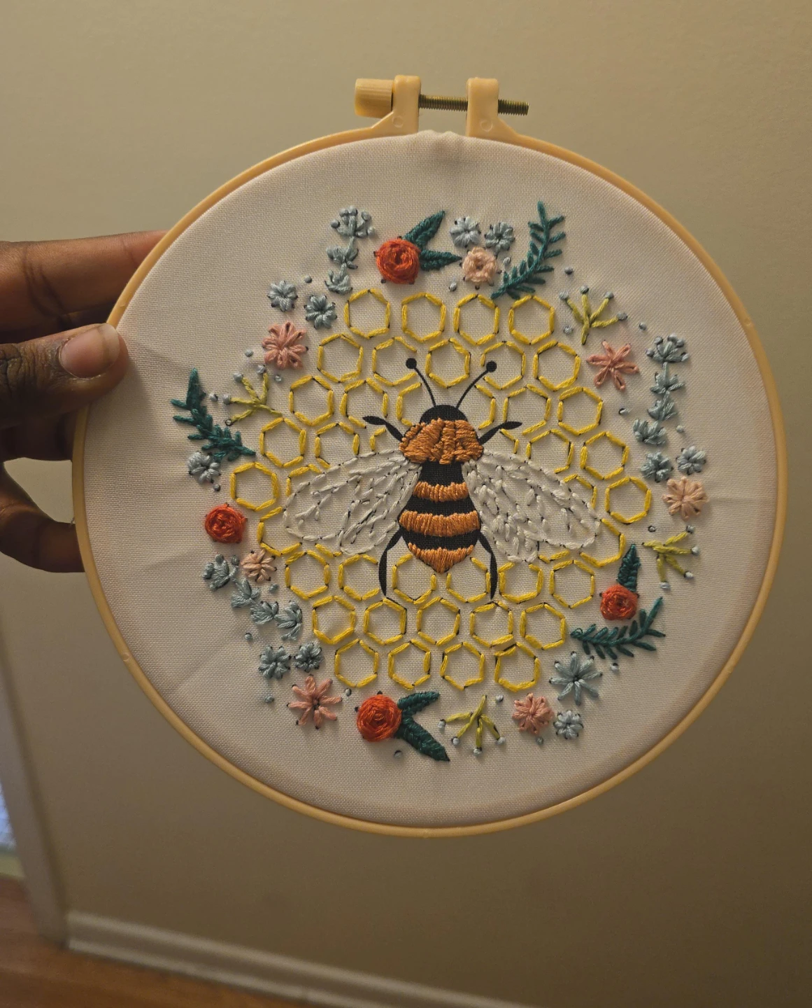 Handmade Bee Embroidery Hoop Art