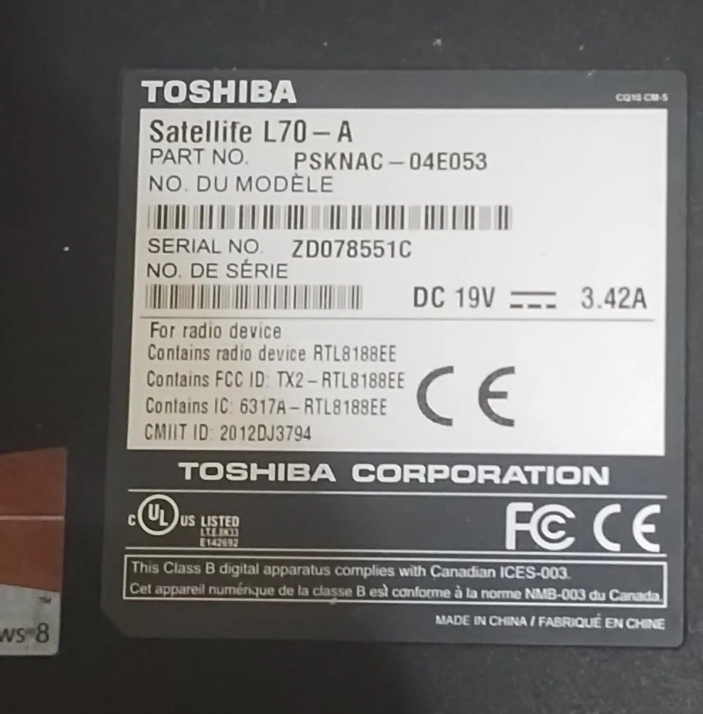Toshiba Satellite L70-A Laptop