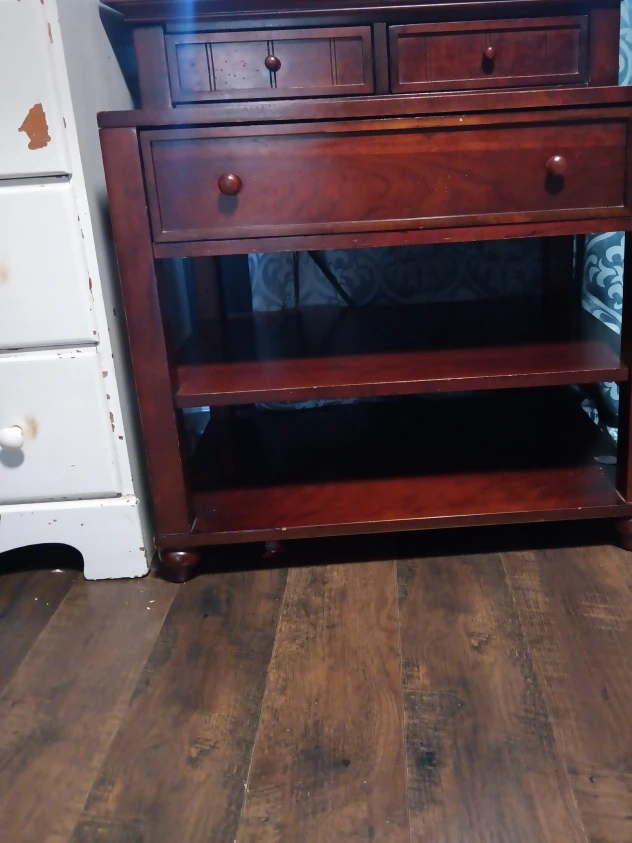 Wood Nightstand with Drawers & Shelves