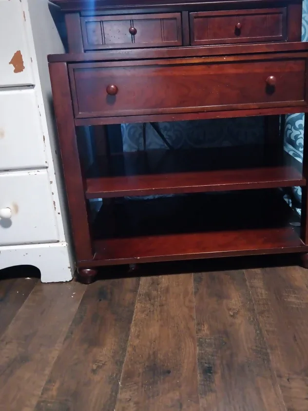 Wood Nightstand with Drawers & Shelves