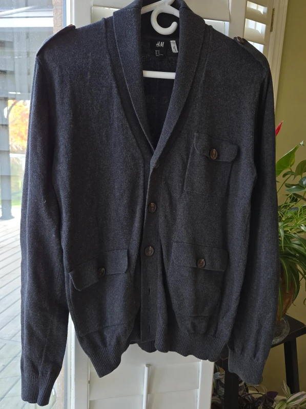 H&M Grey Shawl Collar Cardigan - Size M