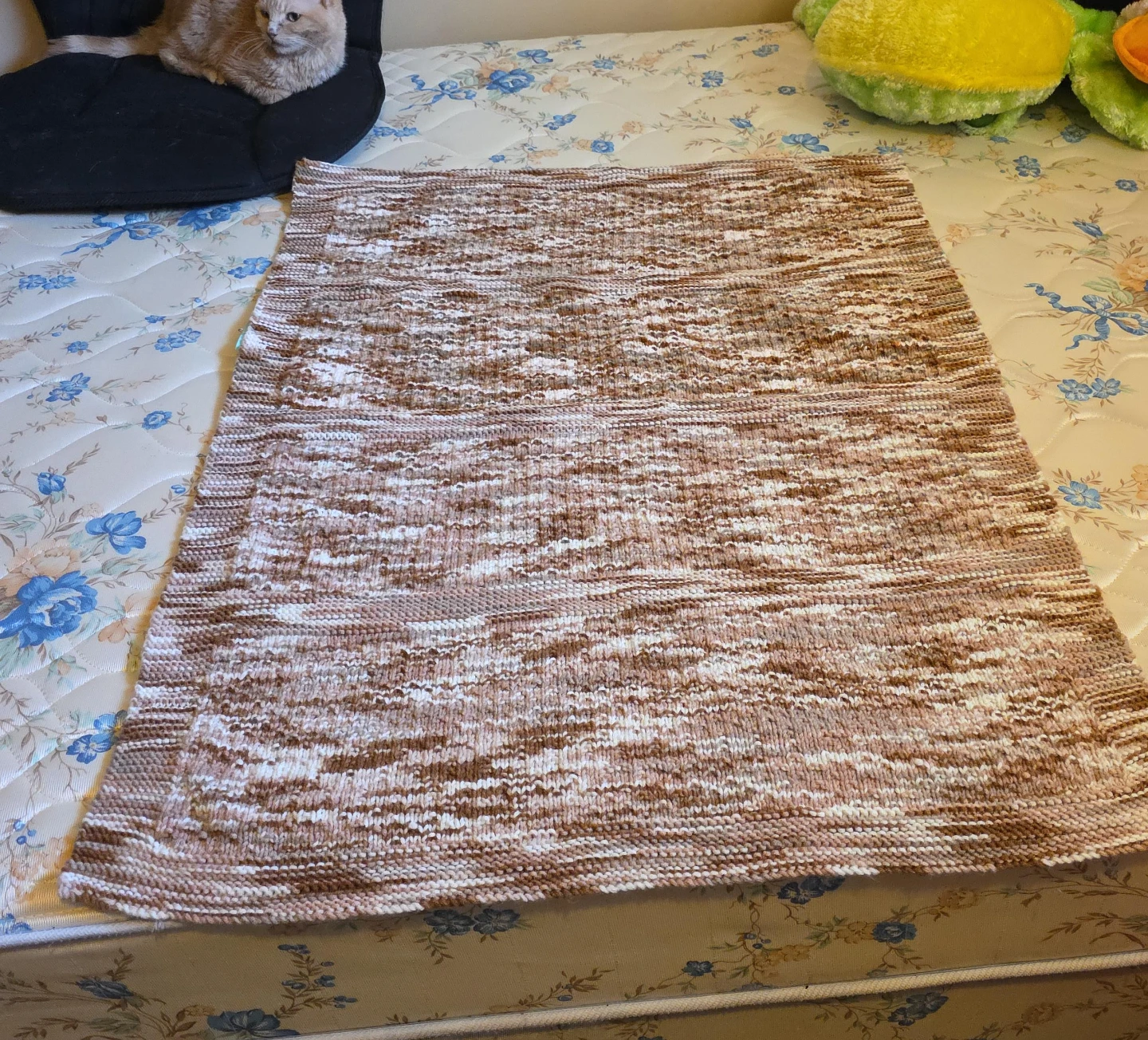 Handmade Knitted Blanket - Brown & White 28" x 36"