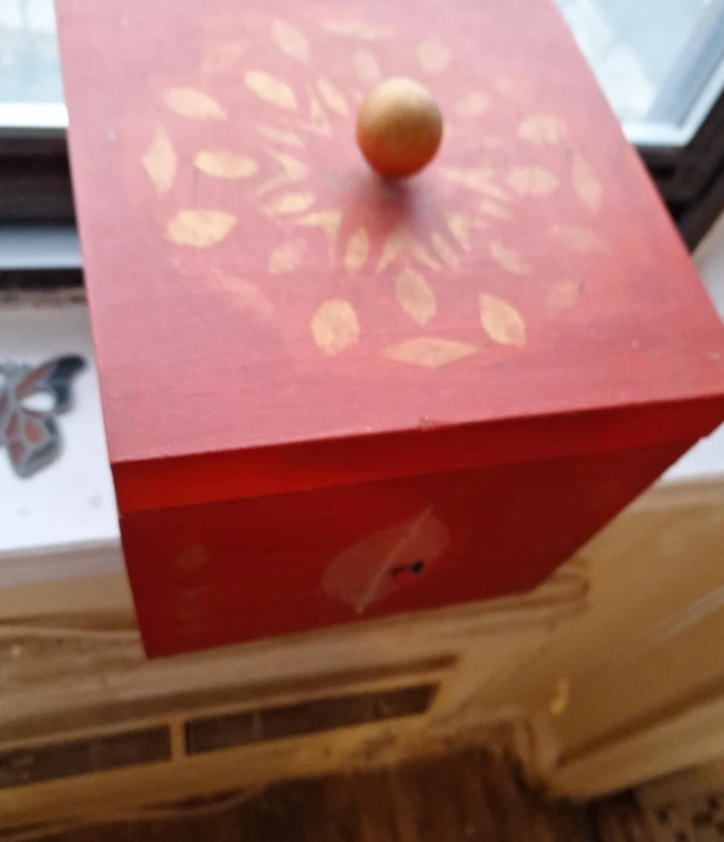 Red Wooden Box with Lid