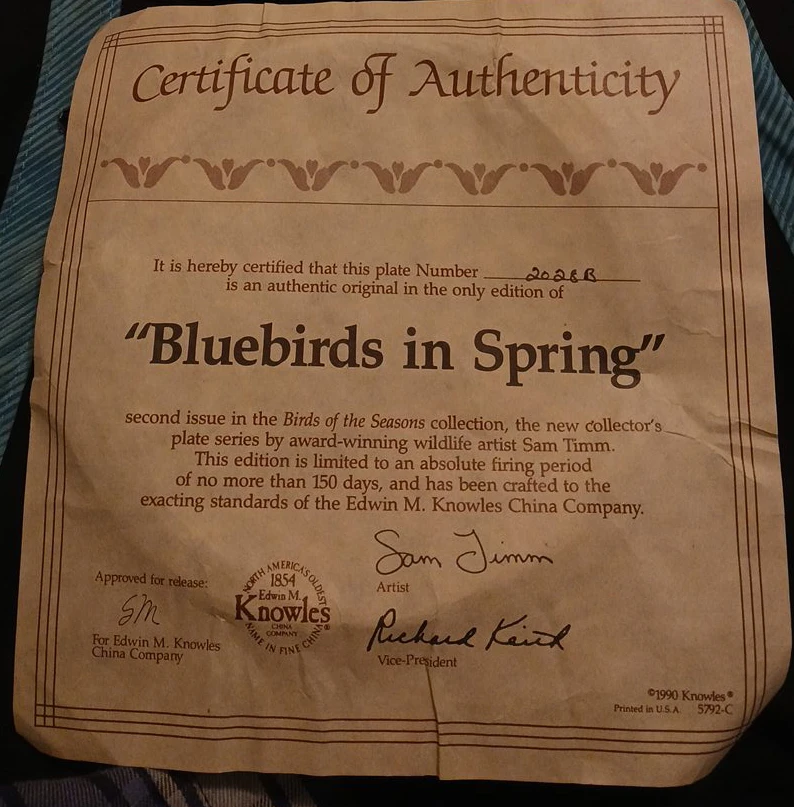 Edwin M. Knowles "Bluebirds in Spring" Plate