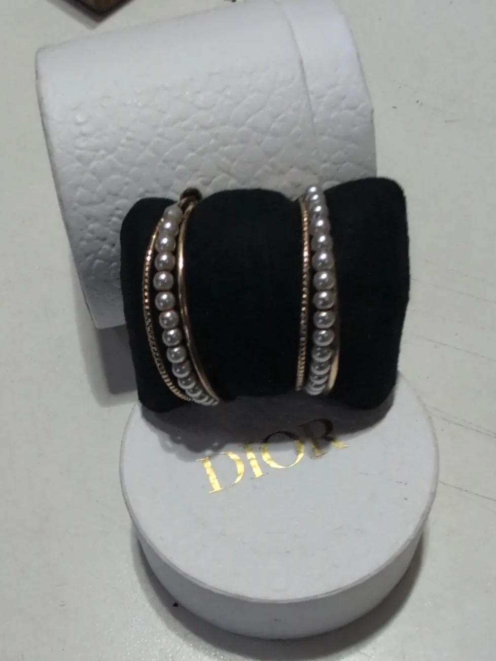 Dior Pearl & Gold Hoop Earrings