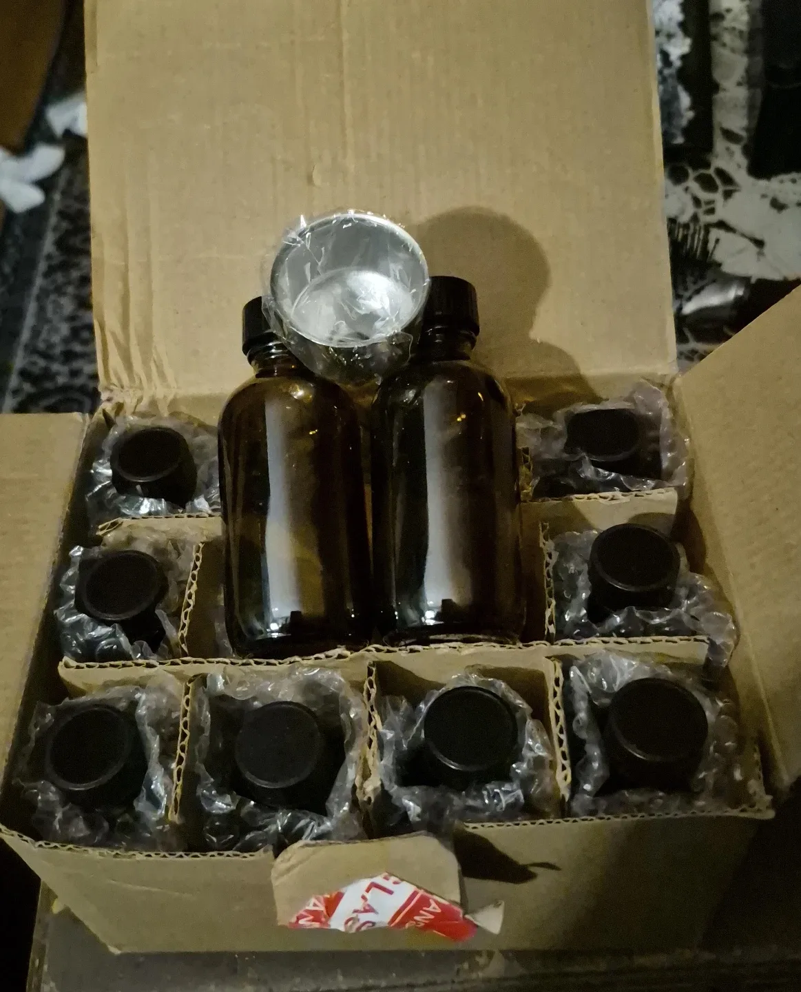Amber Glass Bottles with Caps, Set of 10