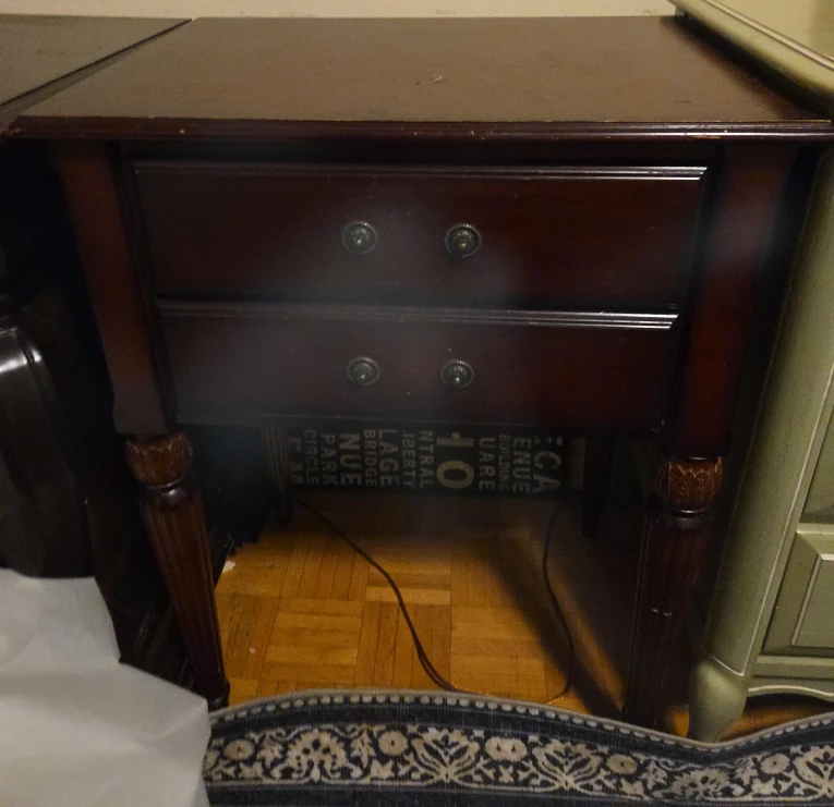 Dark Wood Nightstand with 2 Drawers