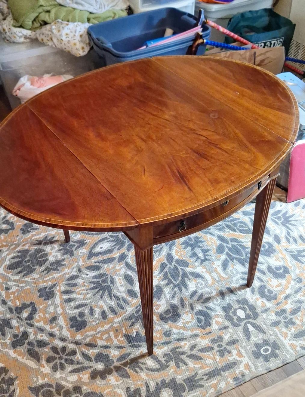 Oval Wood Table with Drawer