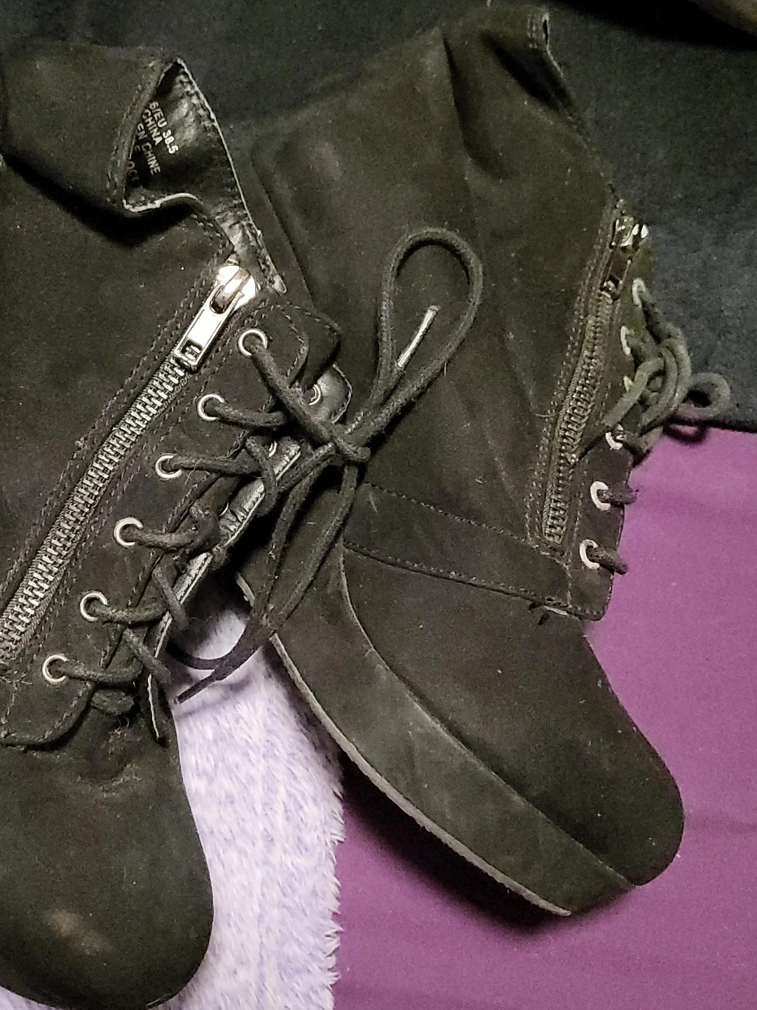 Black Lace-Up Ankle Boots - Size 8