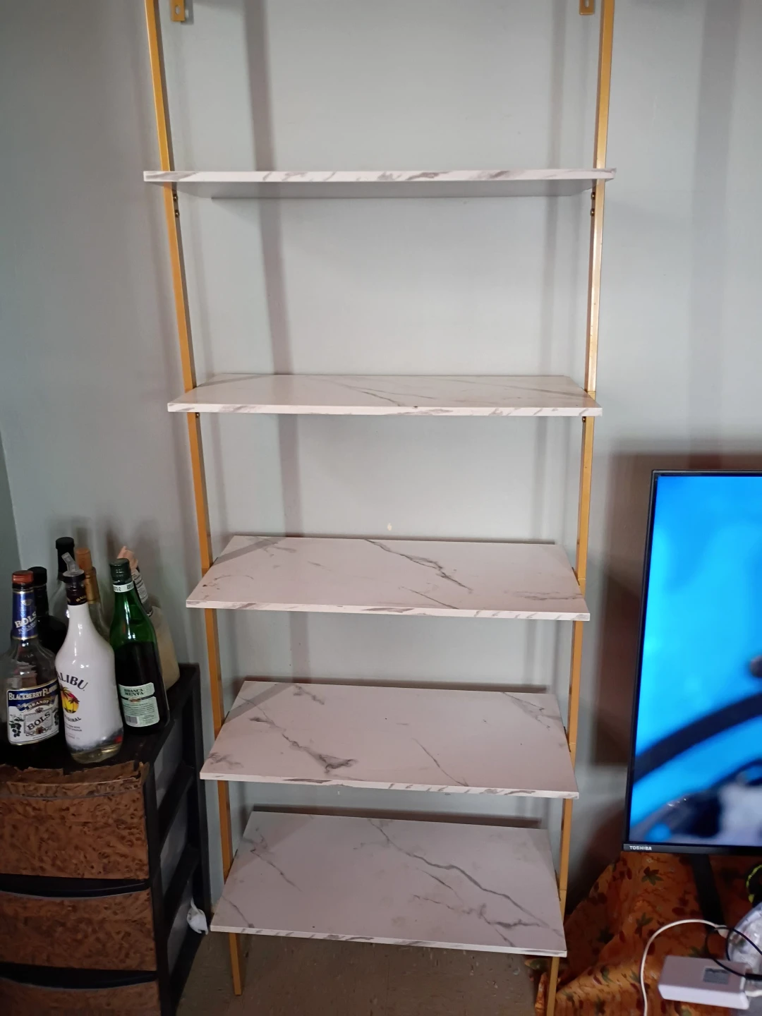 5-Tier Marble Shelf with Gold Frame