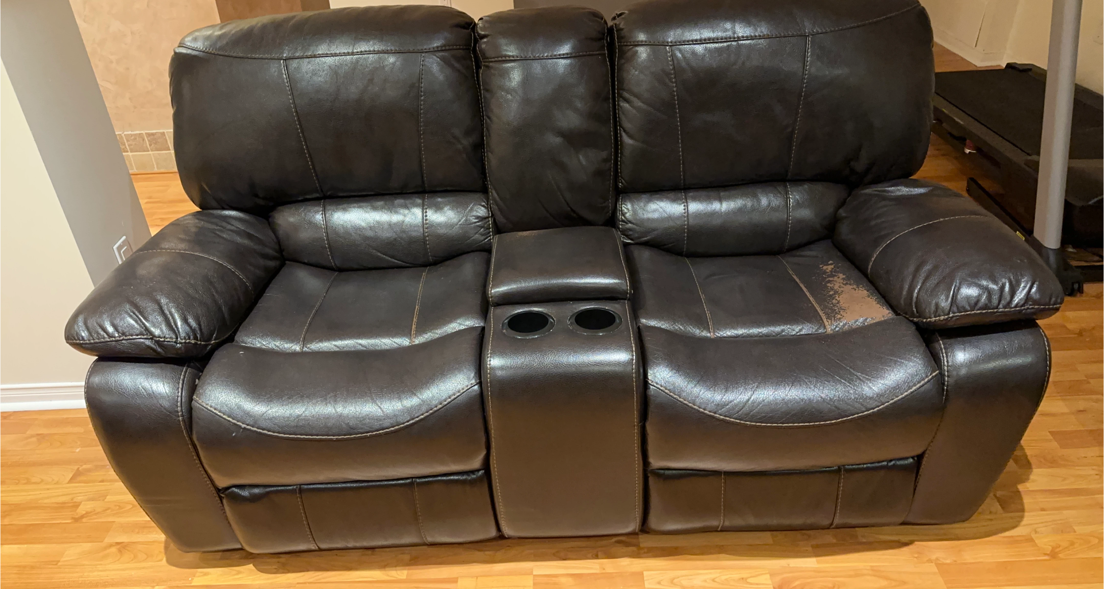 Brown Leather Double Recliner Loveseat