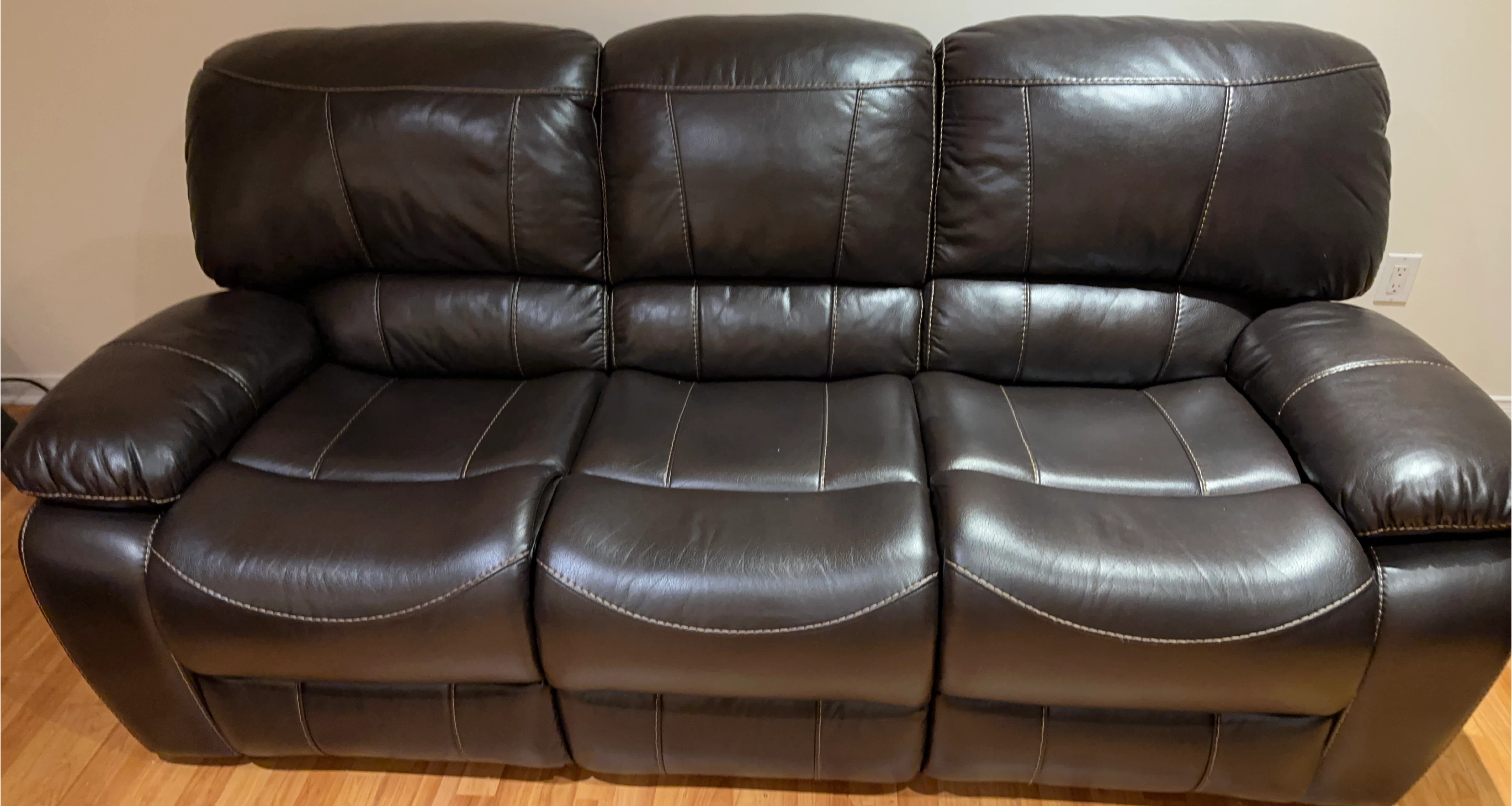 Brown Leather 3-Seat Reclining Sofa