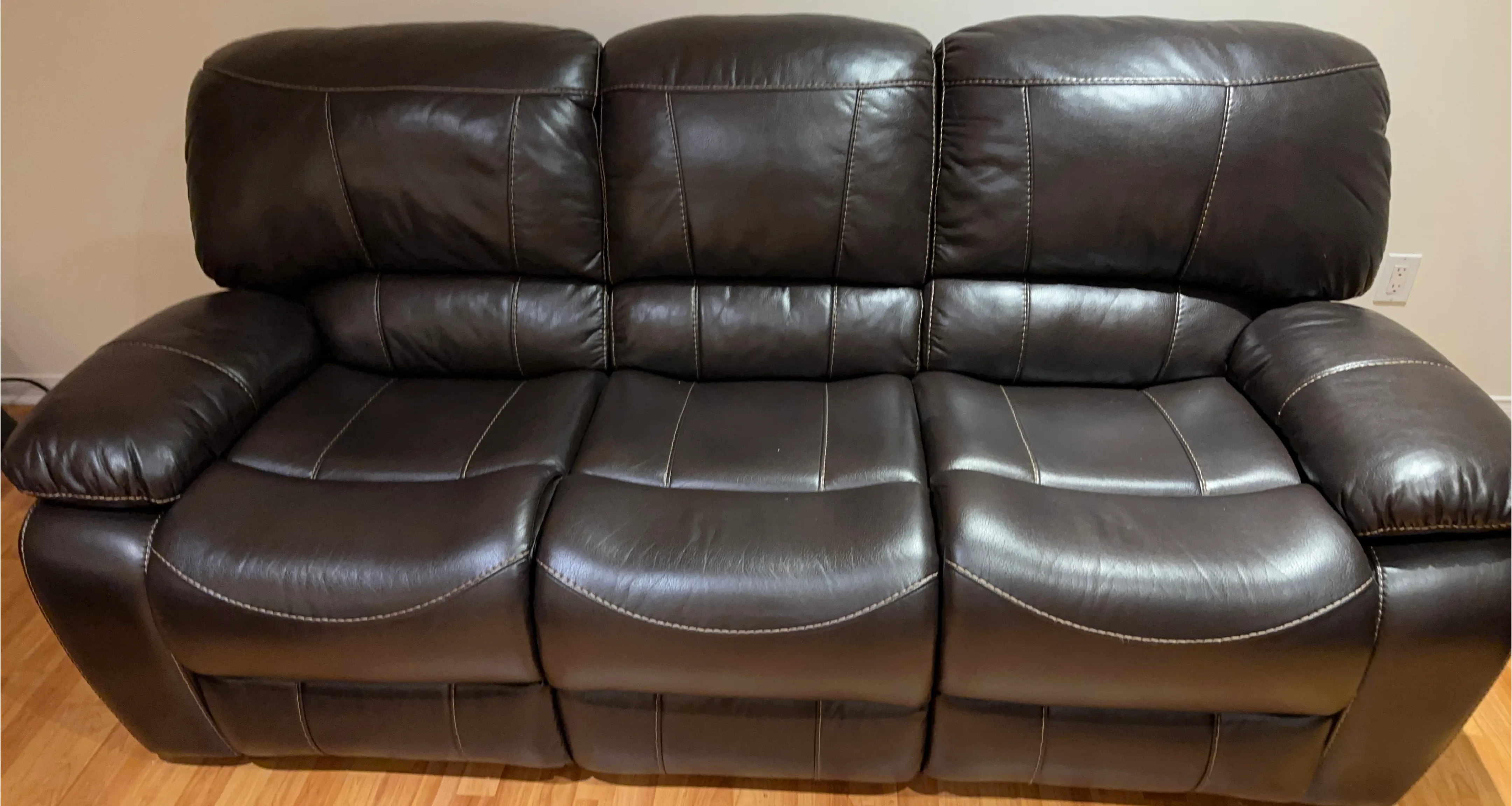 Brown Leather 3-Seat Reclining Sofa