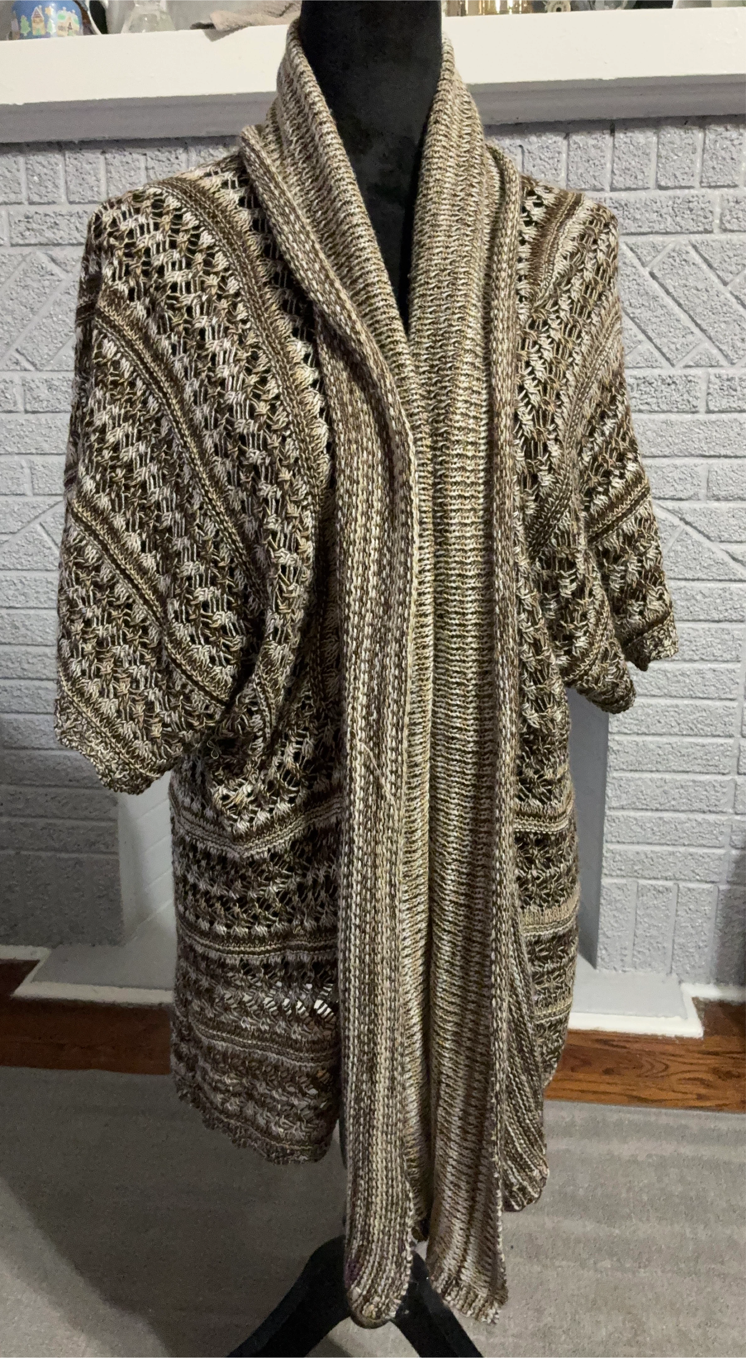 Crochet Knit Cardigan - Brown/Tan