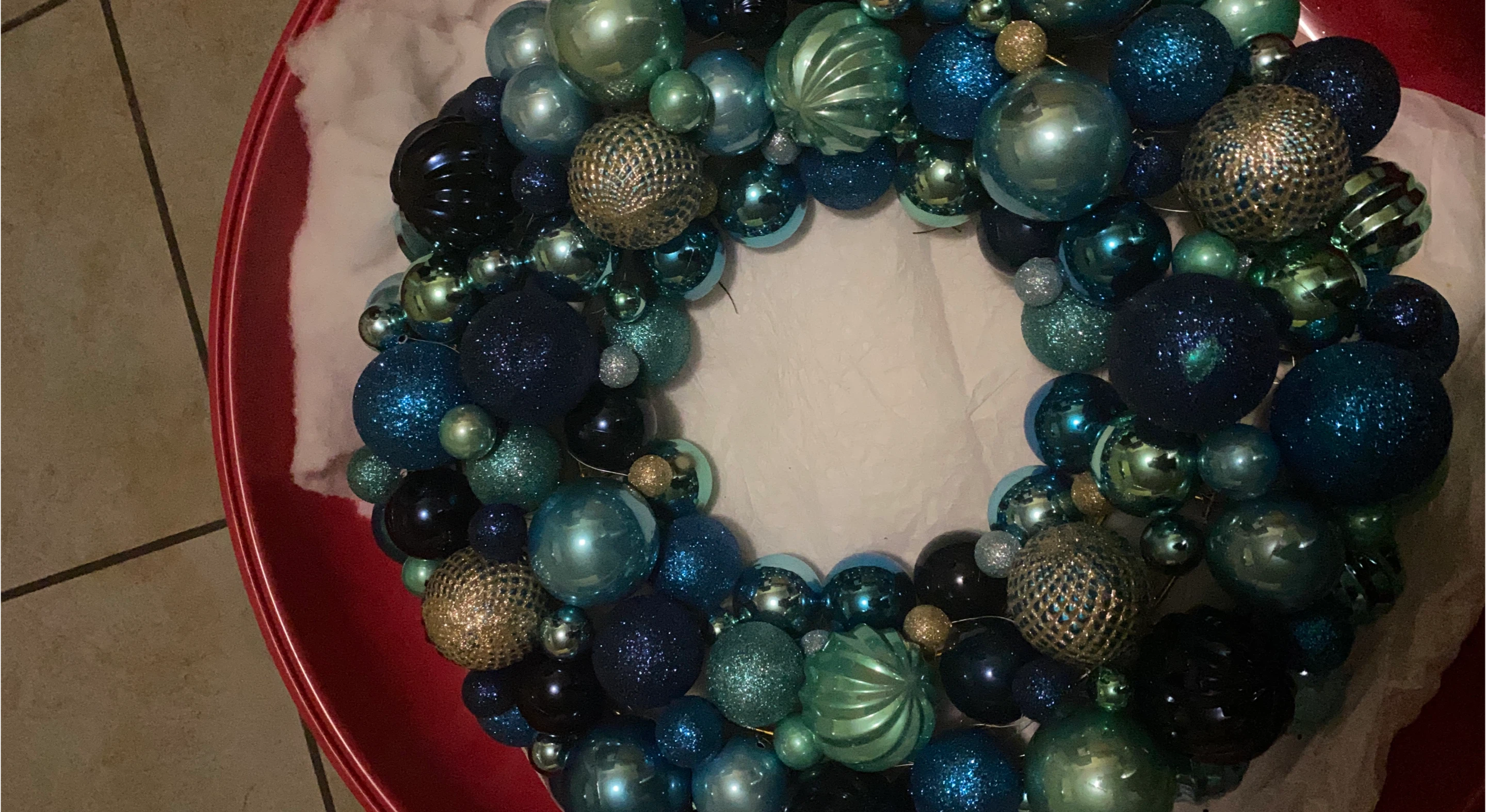Blue and Green Christmas Ornament Wreath
