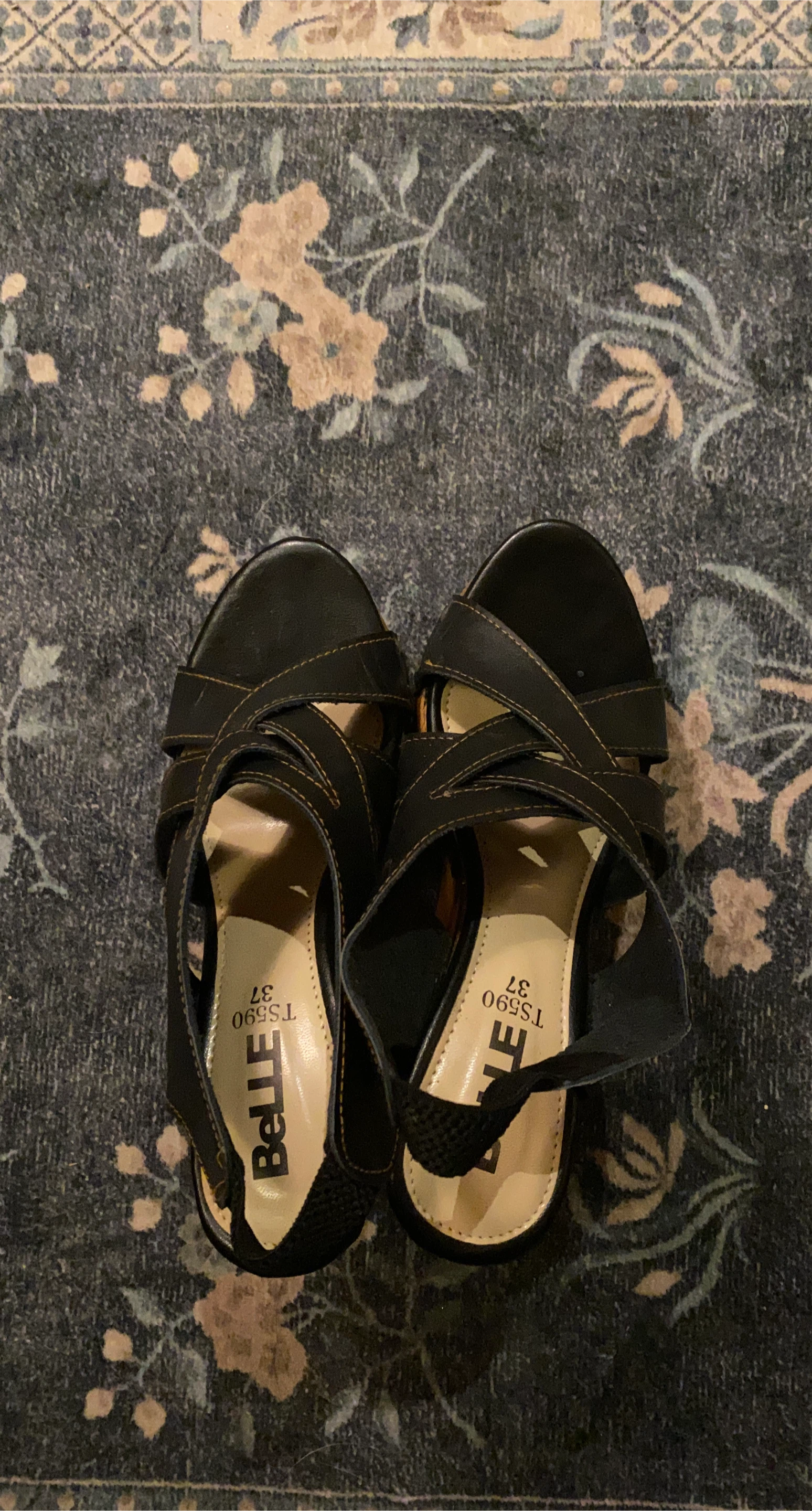 Belle Black Wedge Heels - Size 37