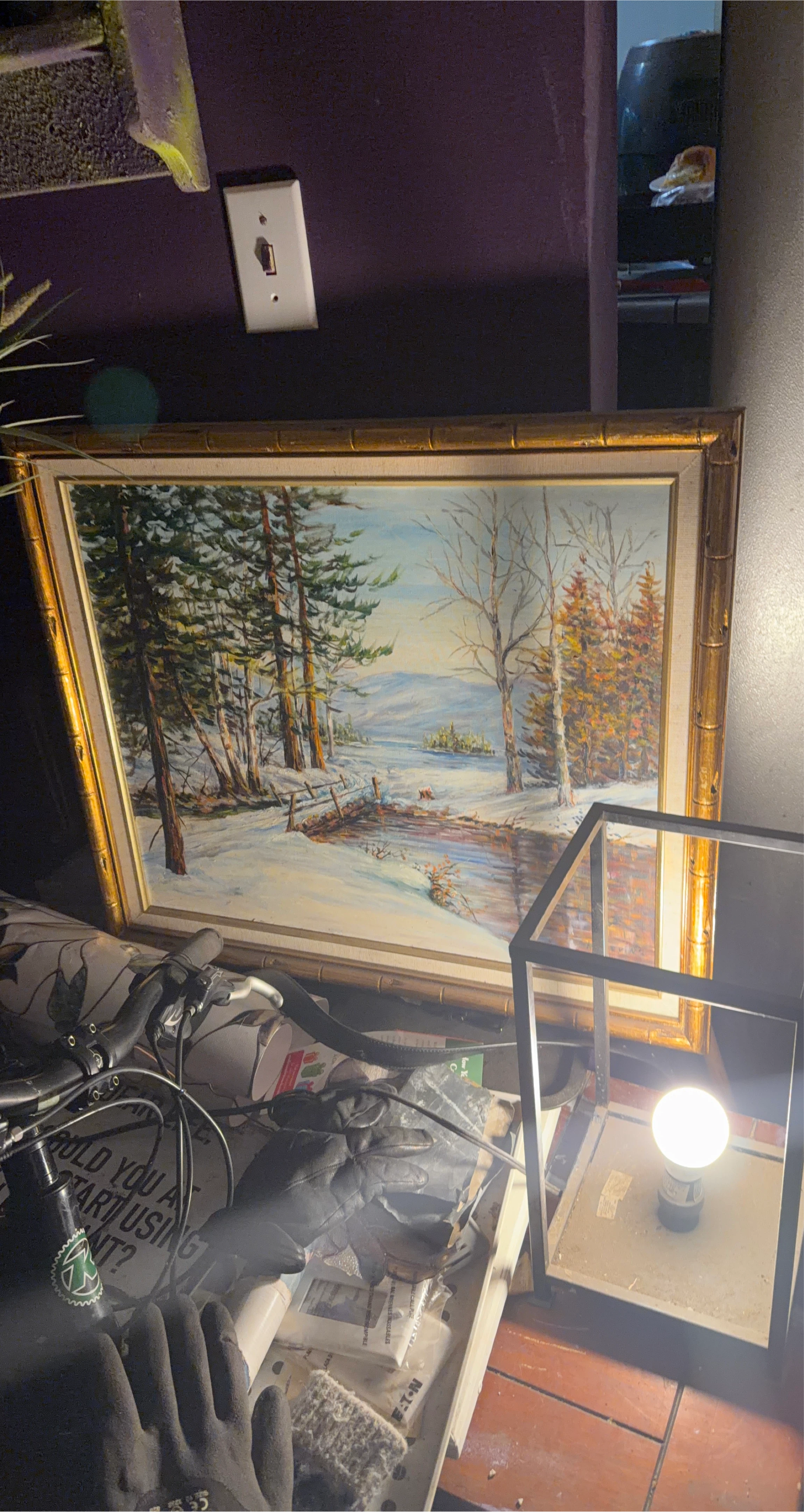 Framed Winter Landscape Painting