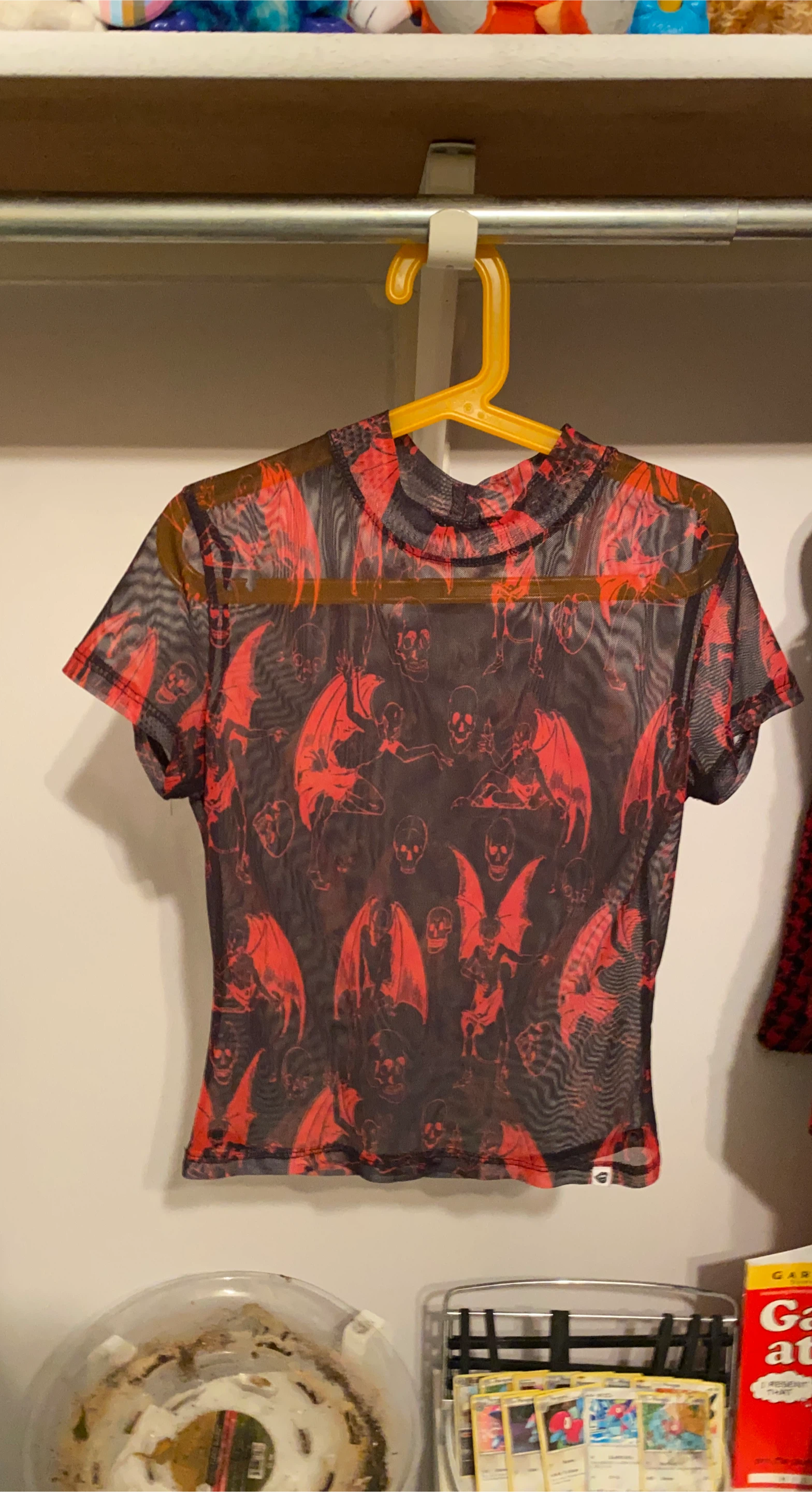 Mesh Top with Skull and Devil Print