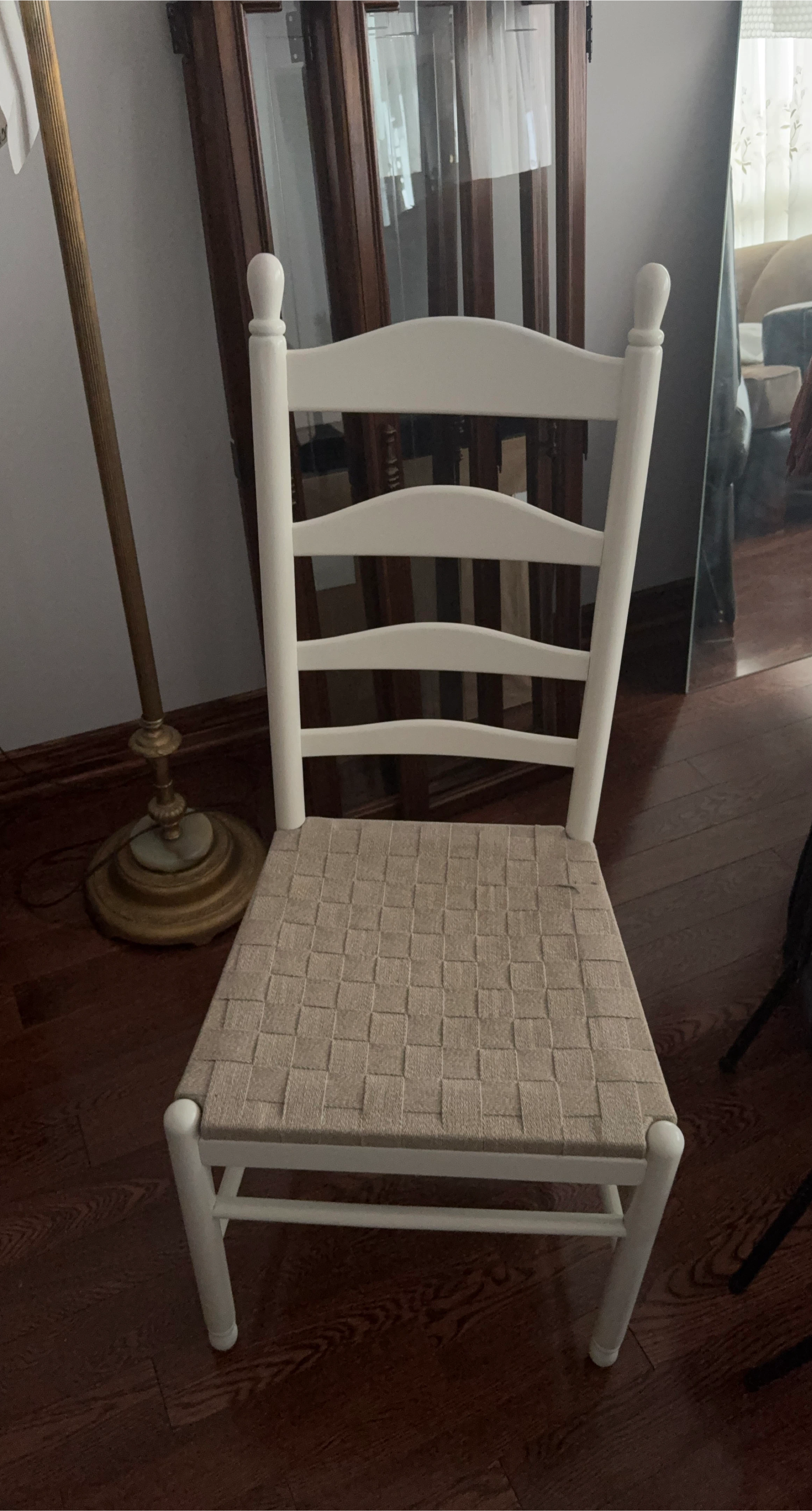 White Wooden Chair with Woven Seat