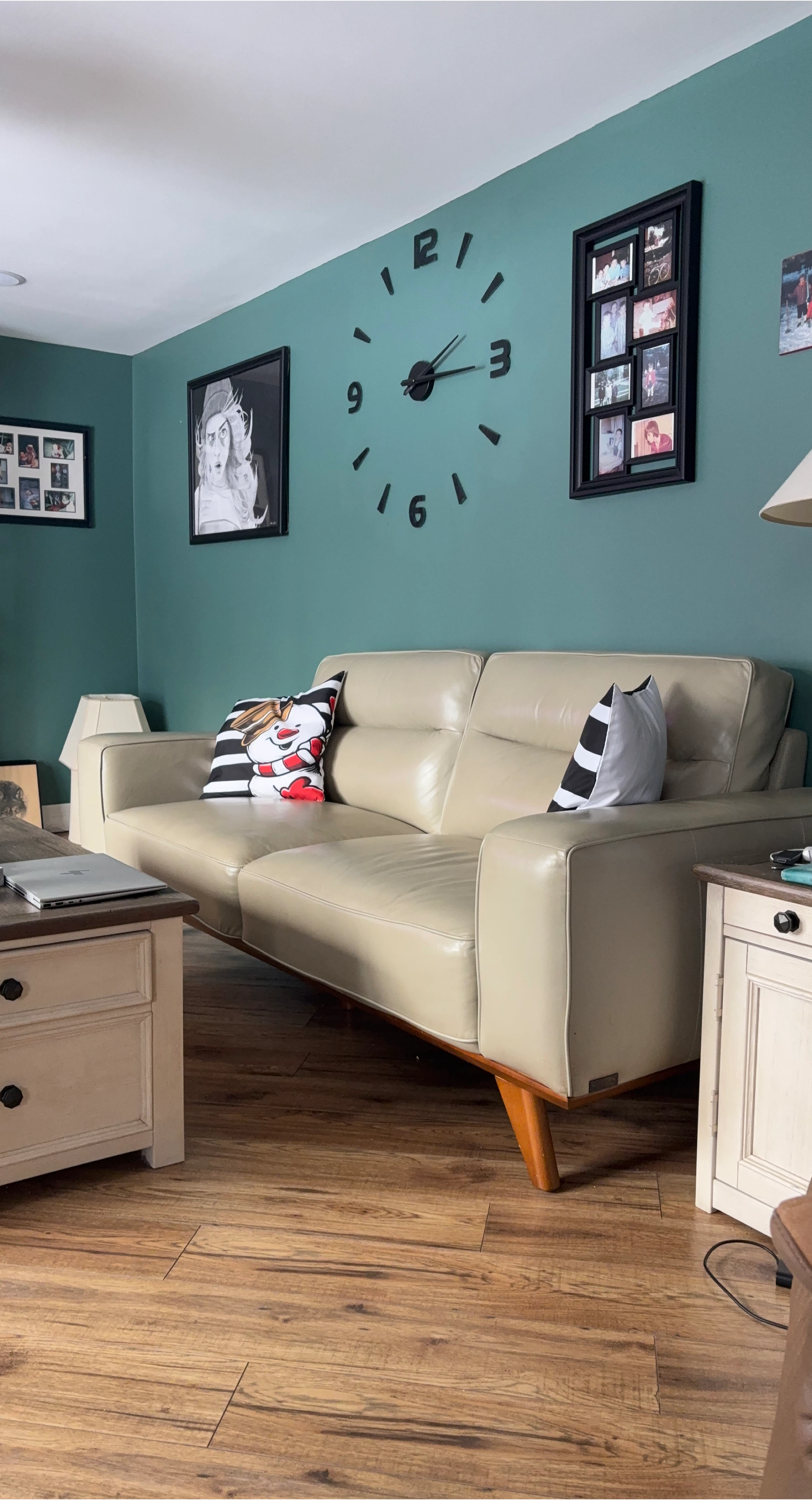 Beige Leather Sofa and Love Seat