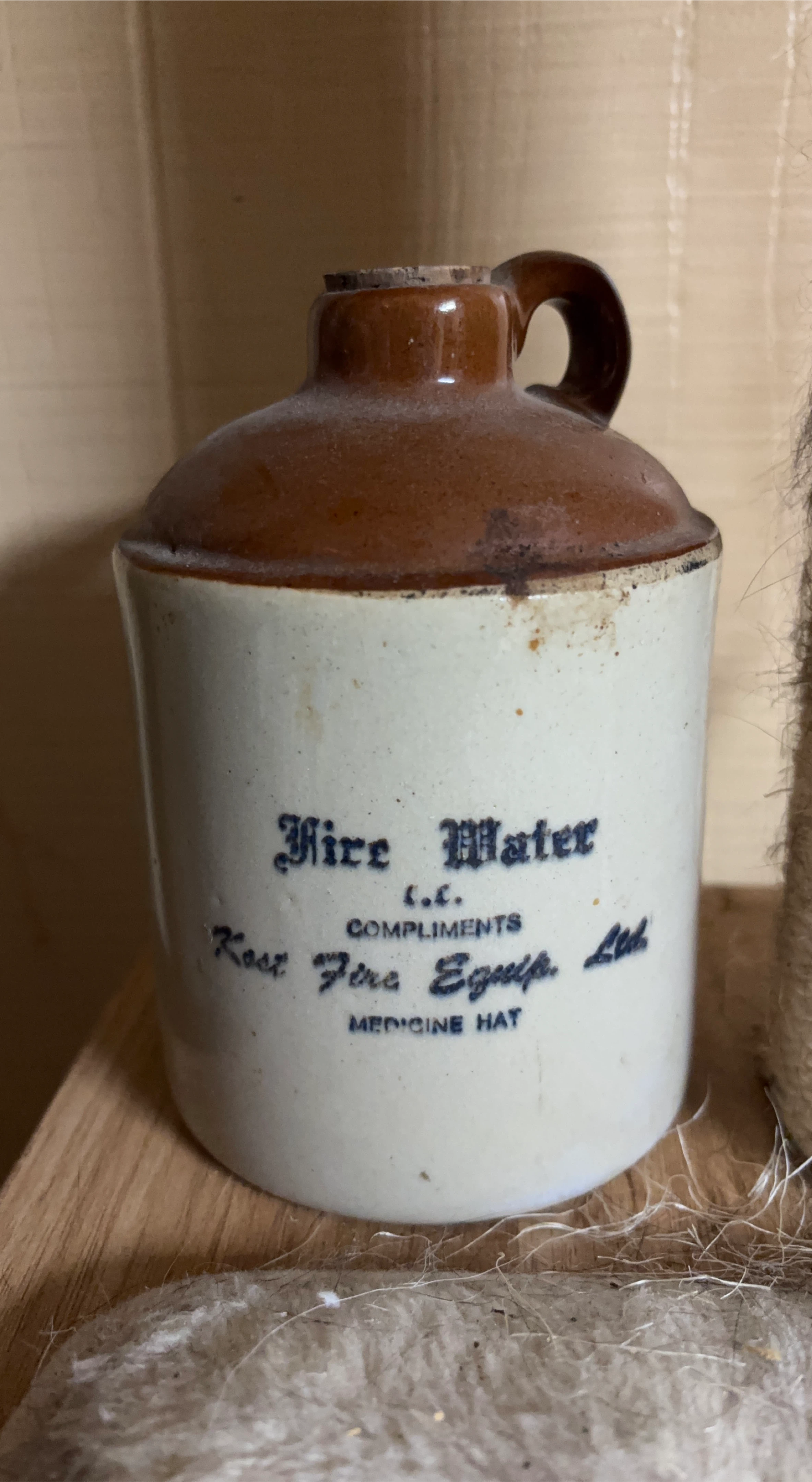 Vintage 'Fire Water' Ceramic Jug - Medicine Hat