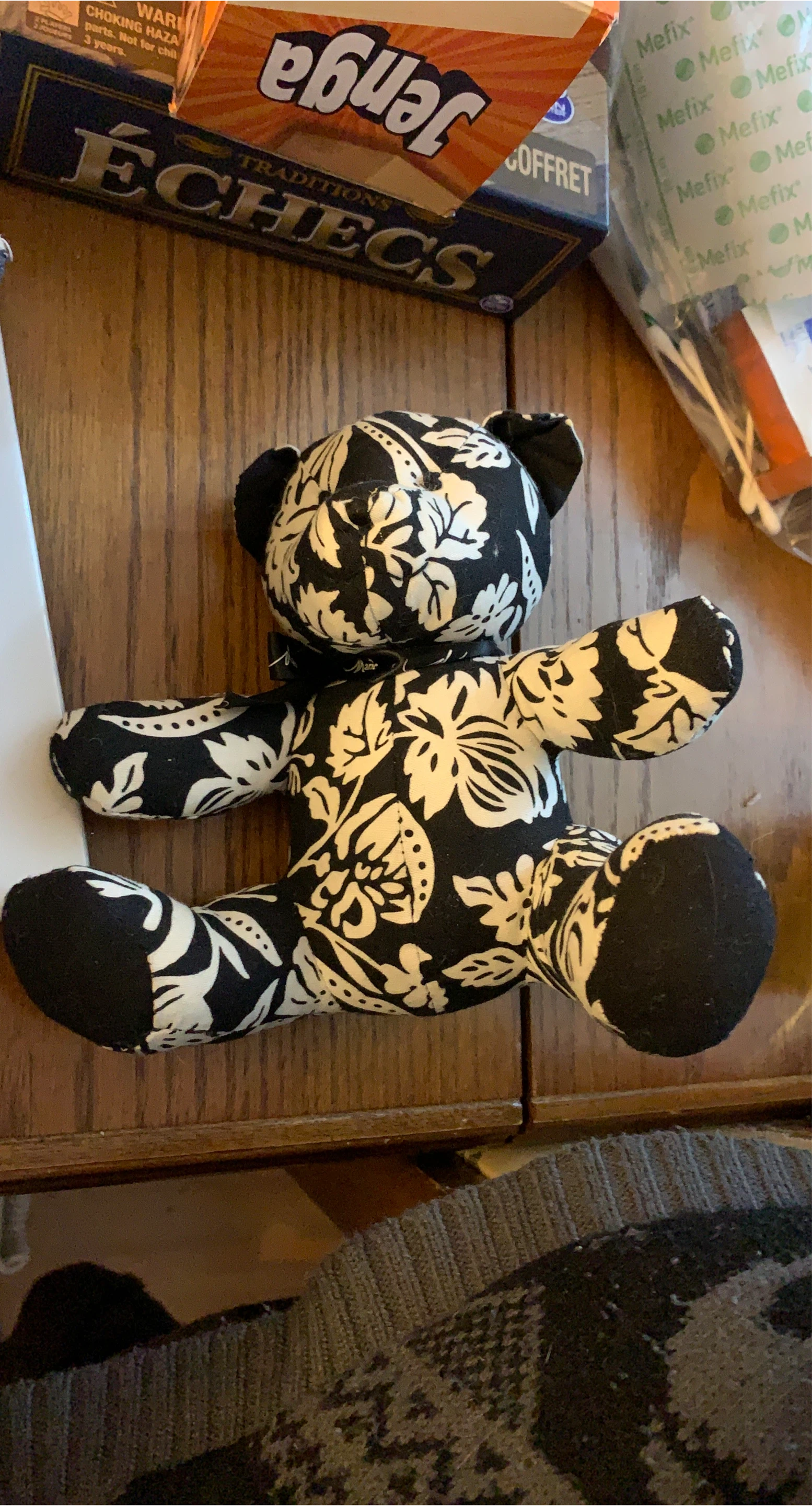 Black and White Floral Teddy Bear