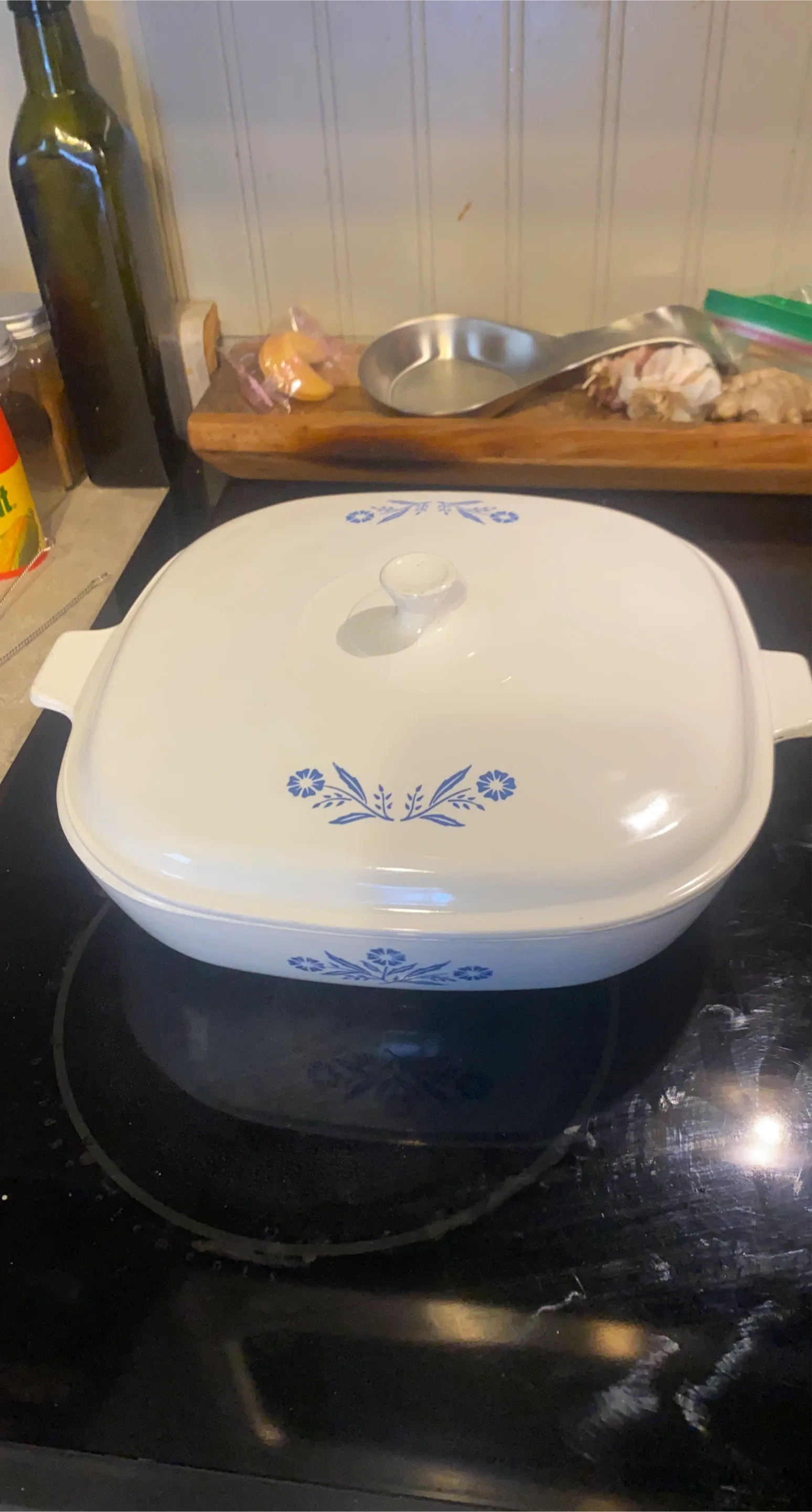 Vintage CorningWare Casserole Dish, Blue Floral