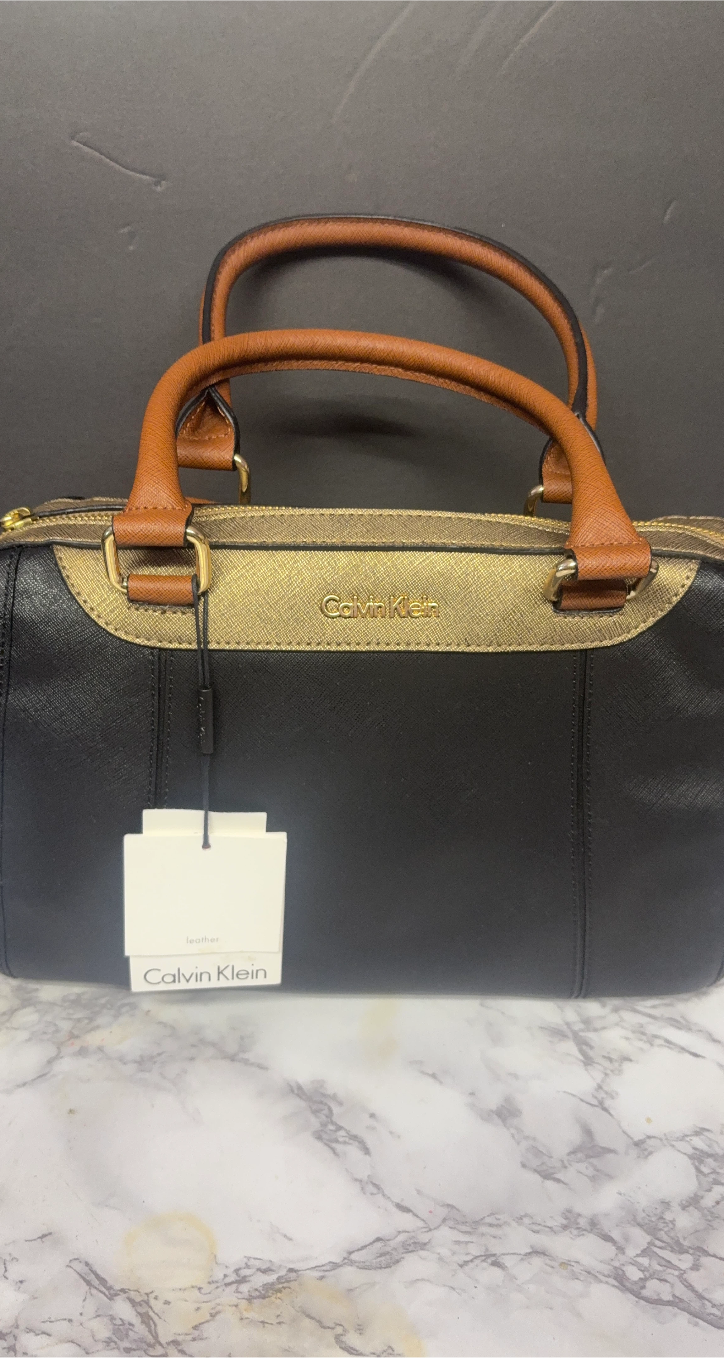 Calvin Klein Black & Brown Leather Satchel