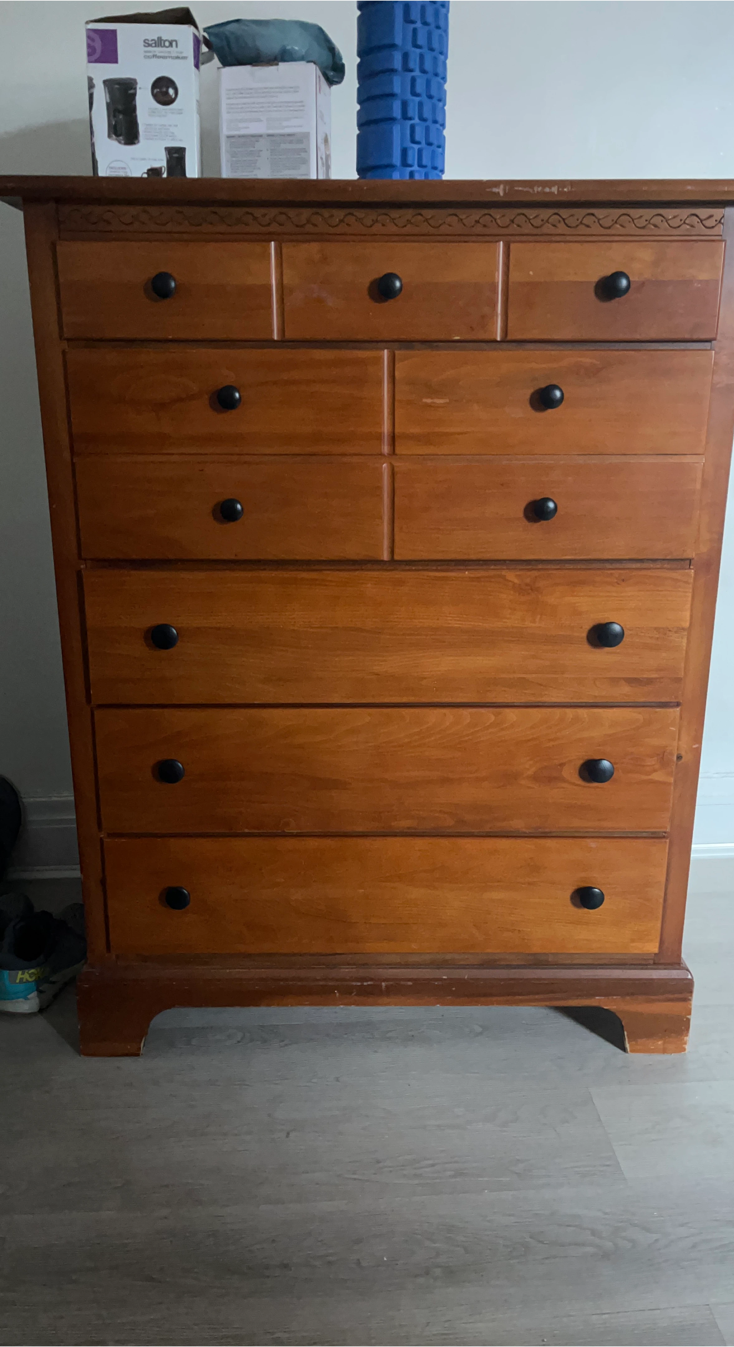 Wooden Dresser with Black Knobs