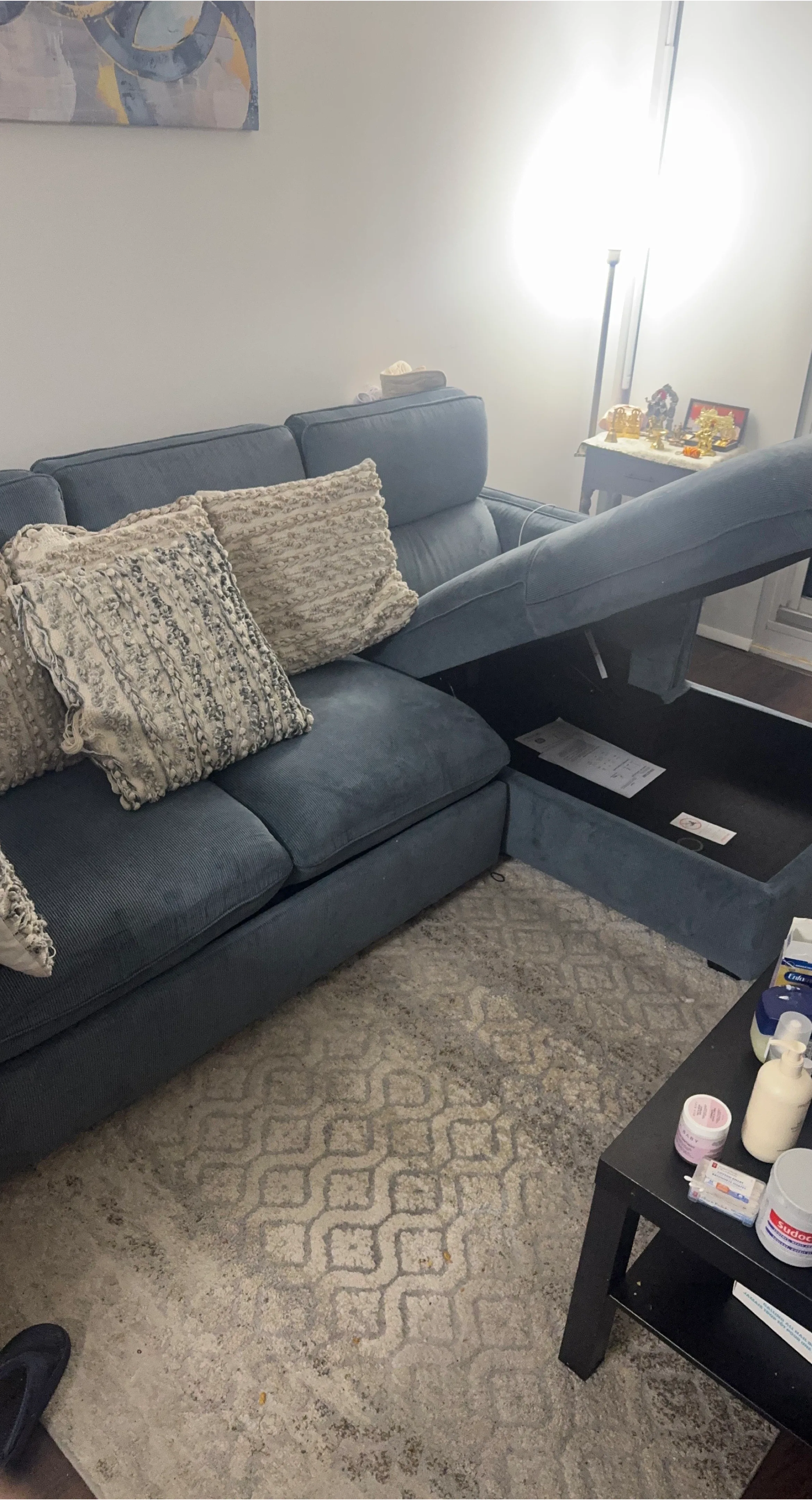 Blue Corduroy Sectional Sofa from Structube with Storage