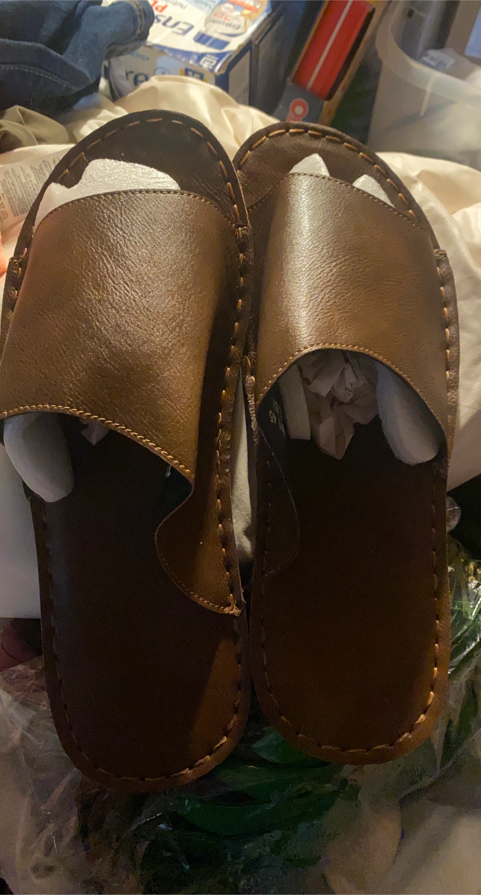 Brown Leather Slides - Size 45