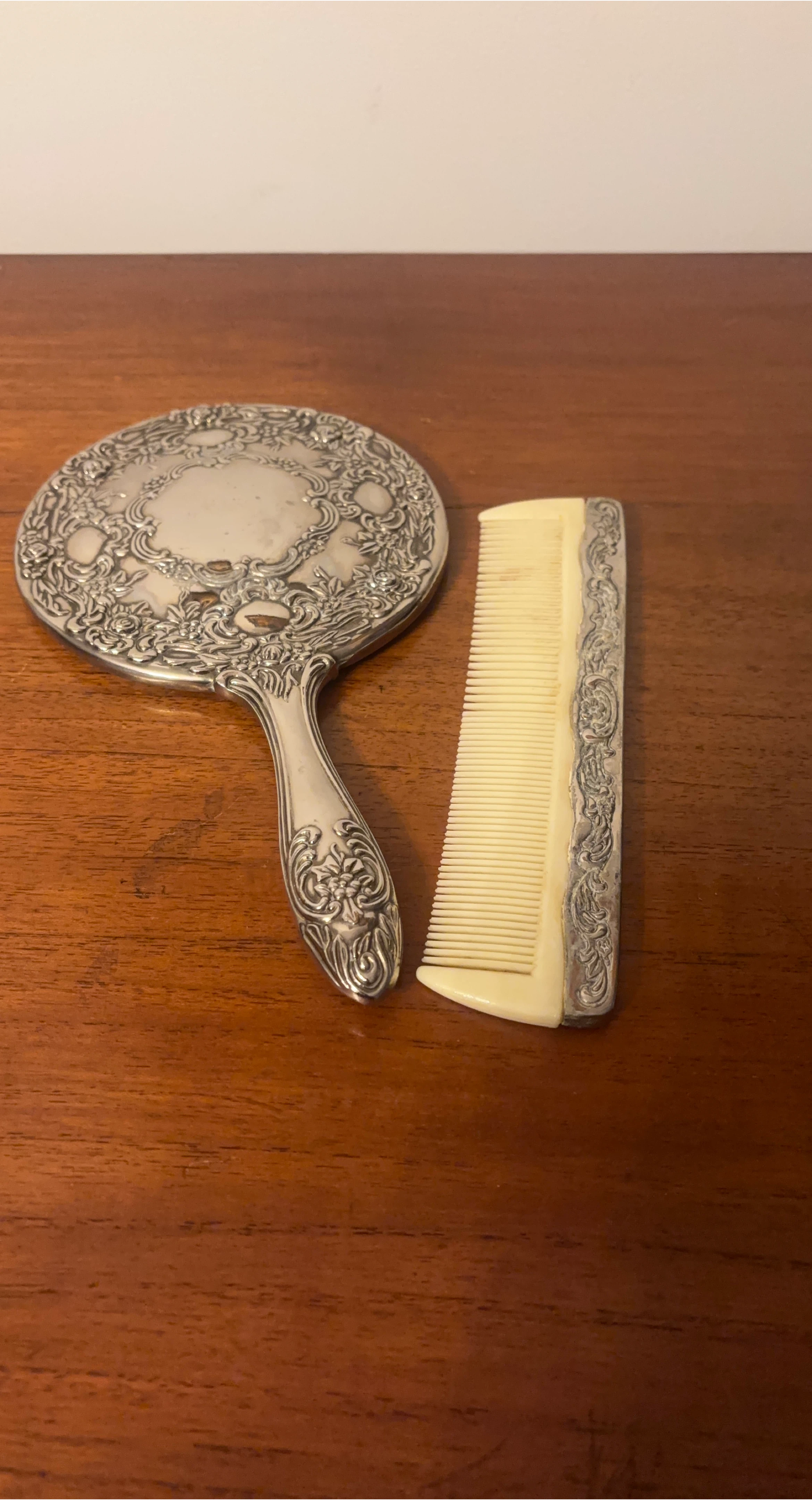 Vintage Silver Plated Hand Mirror & Comb Set