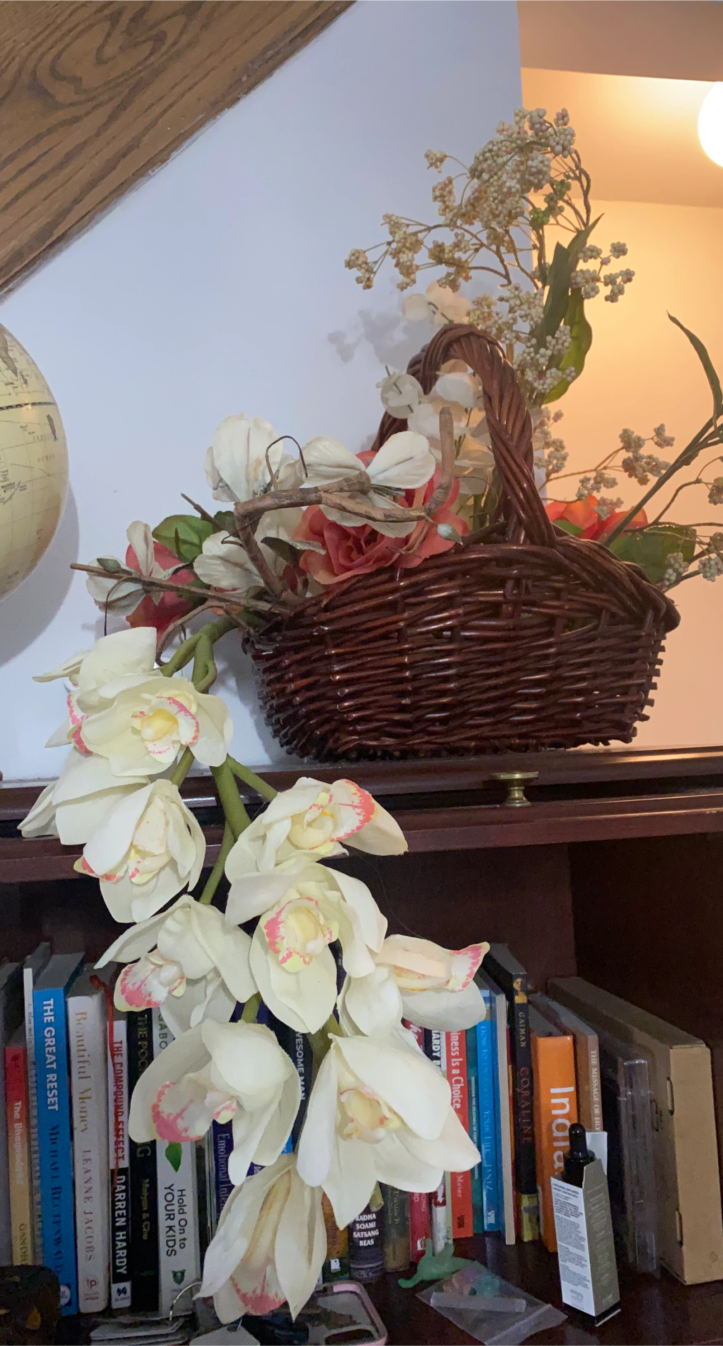 Flower Basket with Faux Floral Arrangement