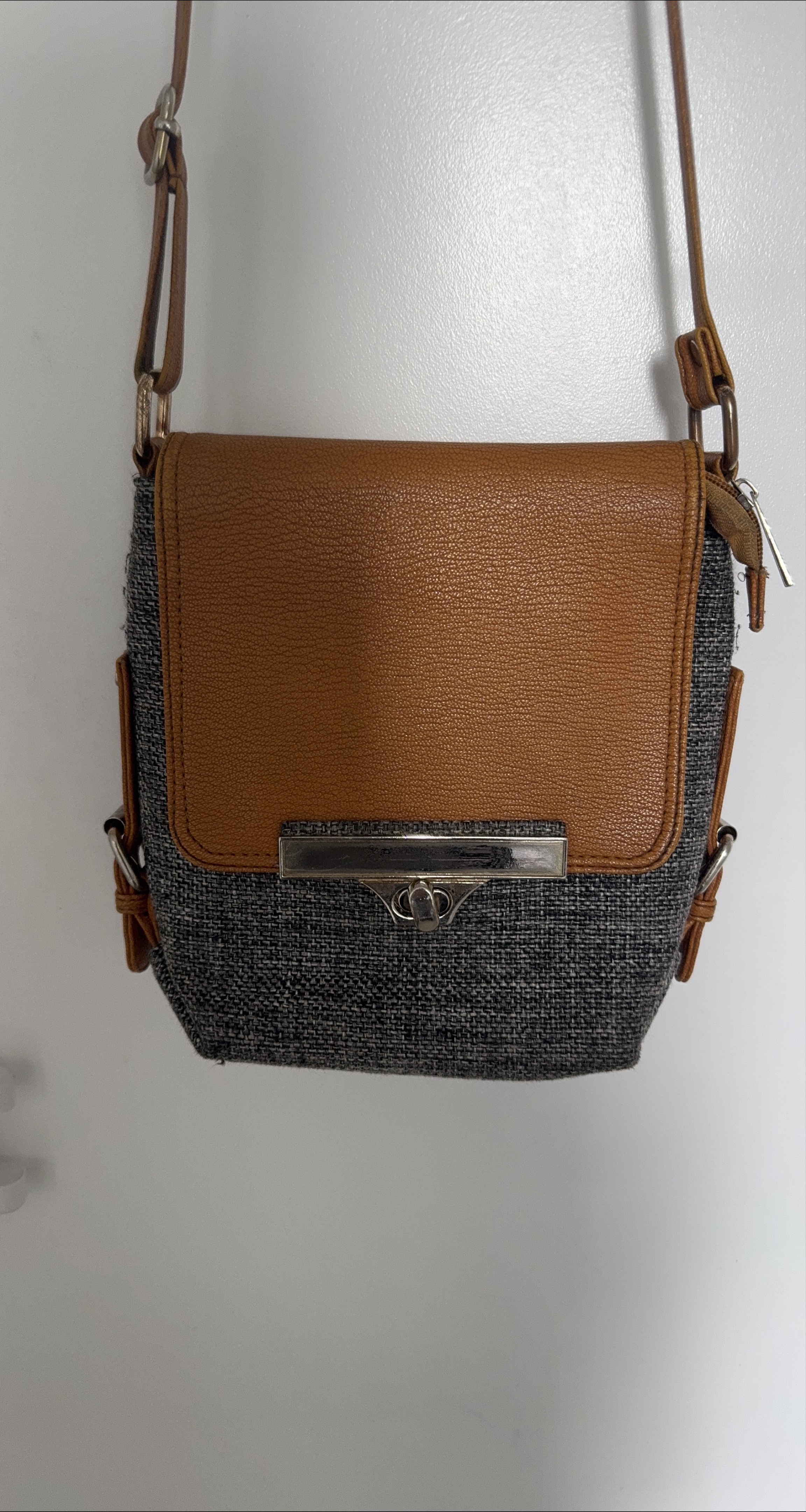 Two-Tone Brown and Grey Crossbody Bag