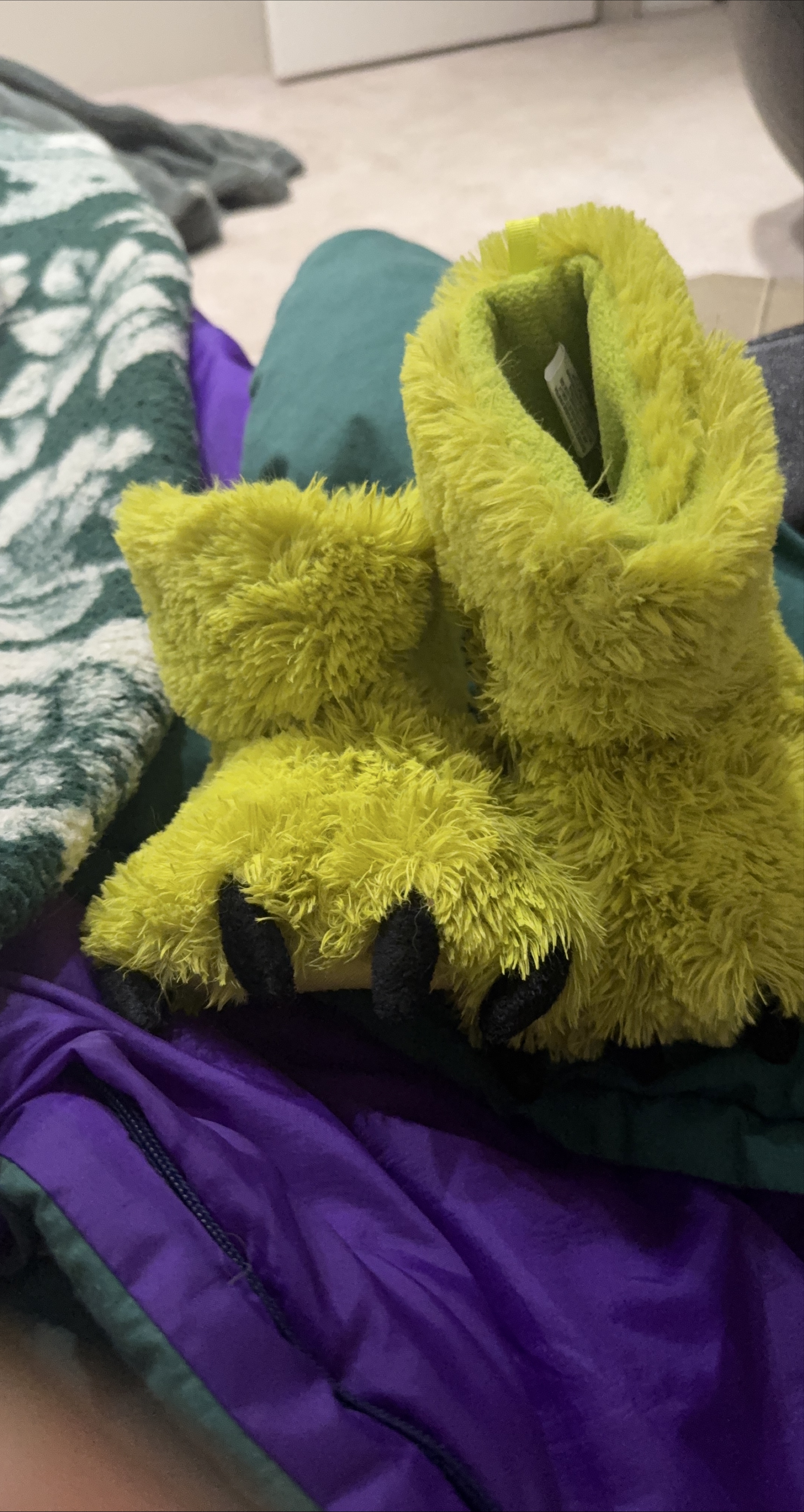 Fuzzy Monster Paw Slippers - Size Unknown