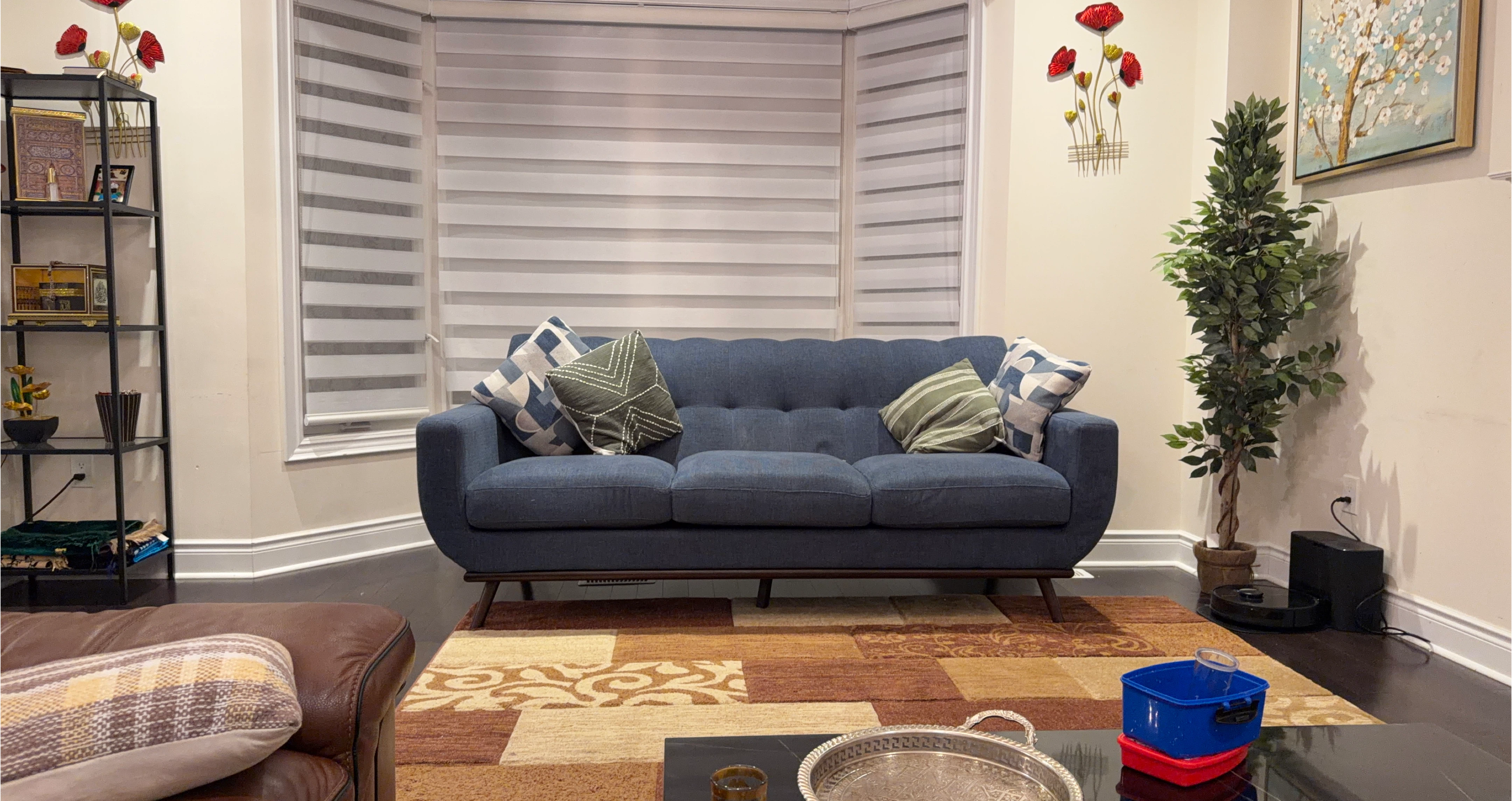 Blue Sofa with Decorative Pillows