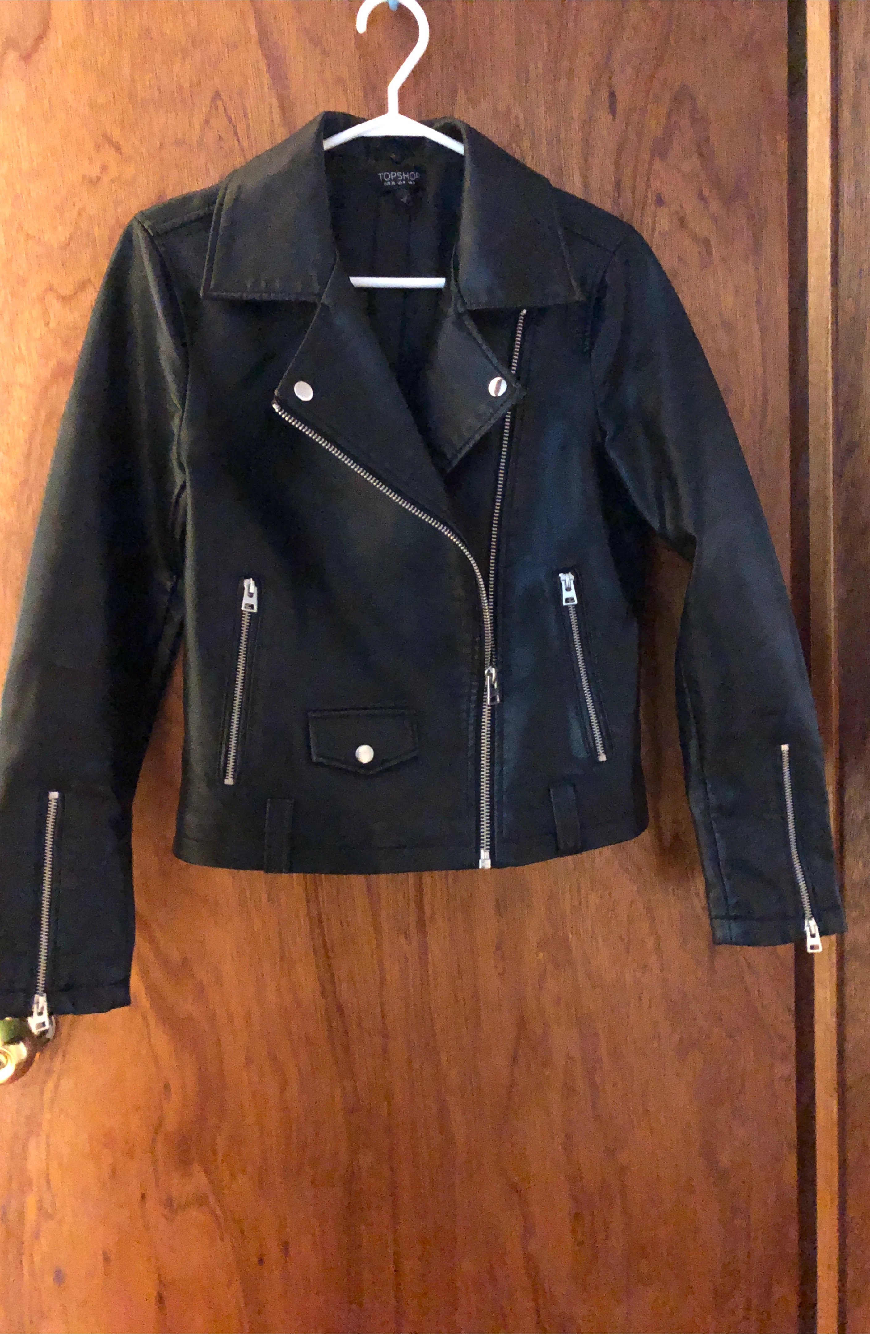#Cleanout Topshop Black Faux Leather Biker Jacket - Size US 4