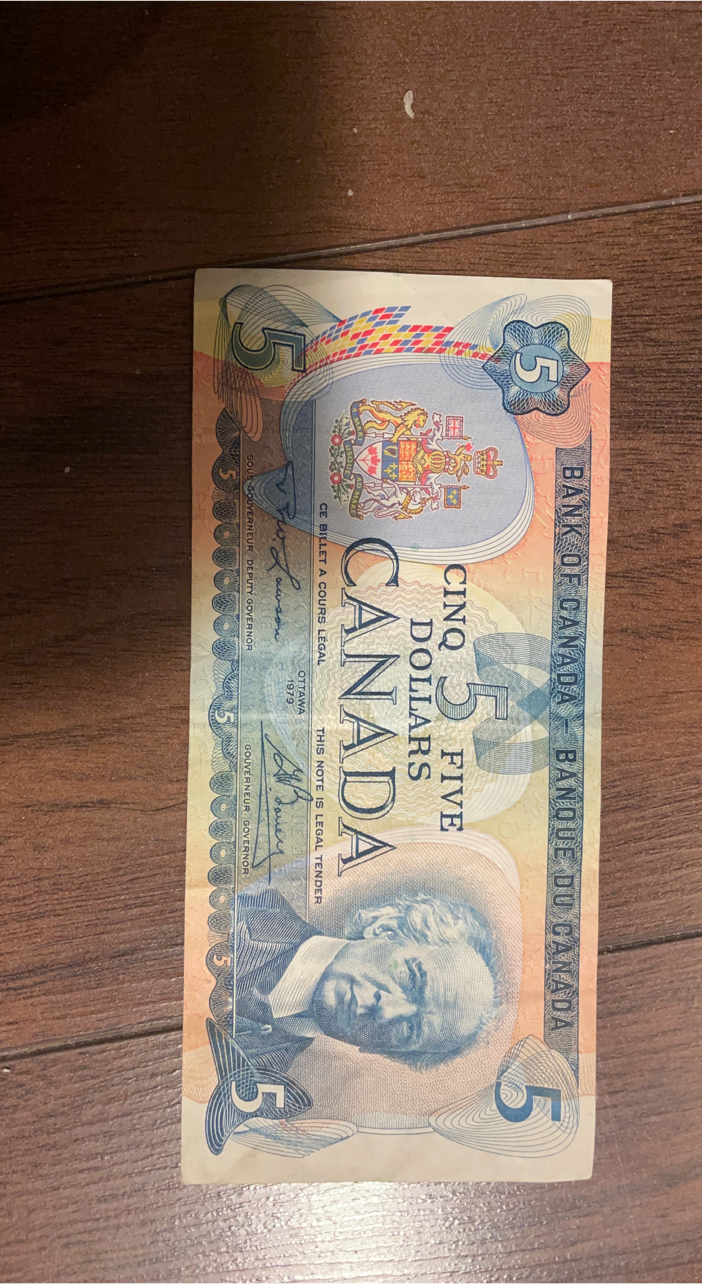 Canadian $5 Bill Vintage 1979
