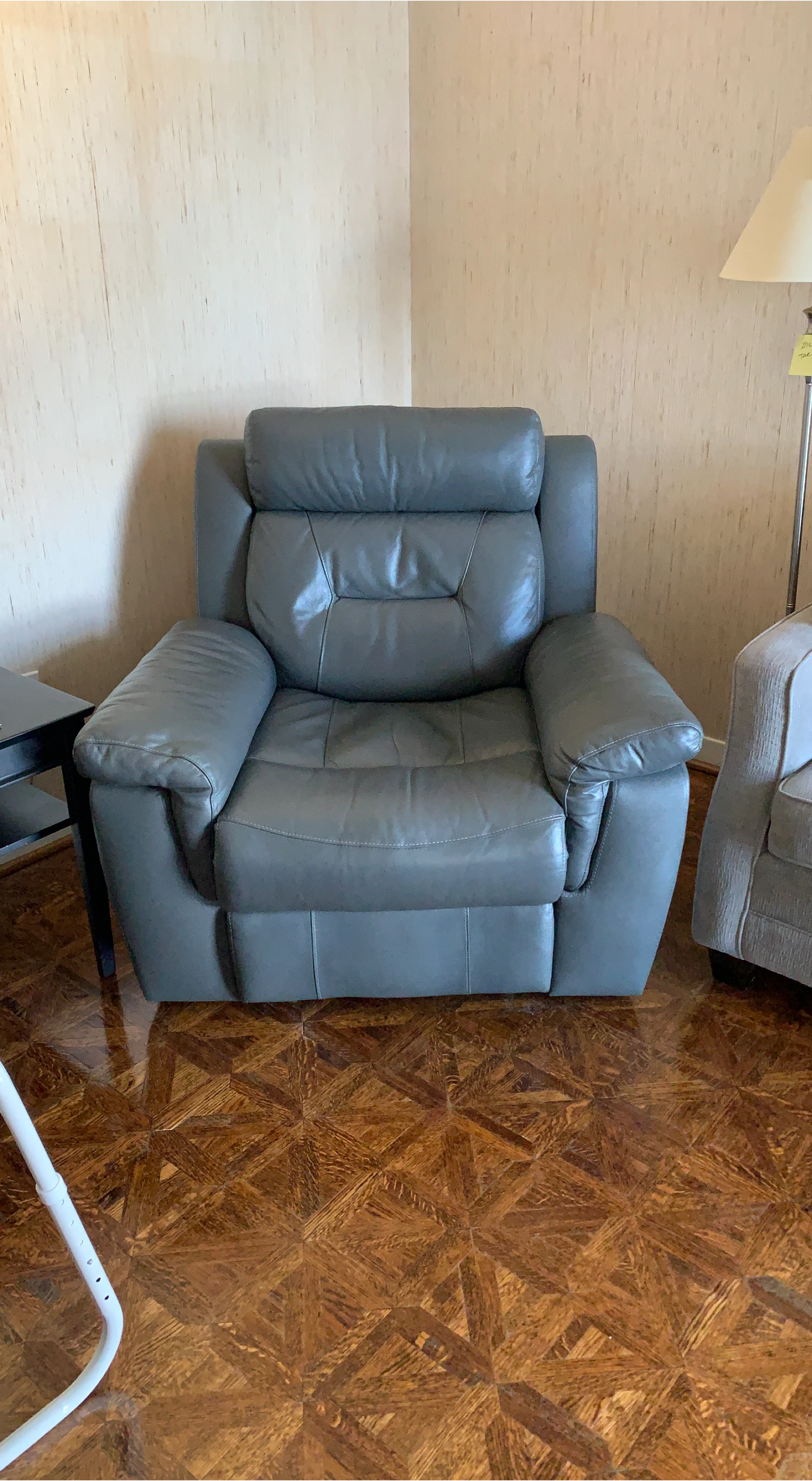 Grey Leather Recliner Armchair