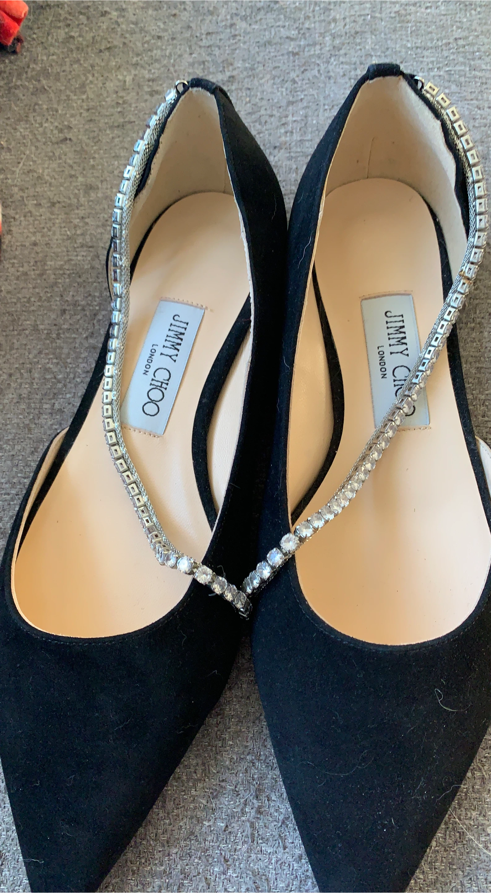 Jimmy Choo Black Suede Flats with Crystal Ankle Strap