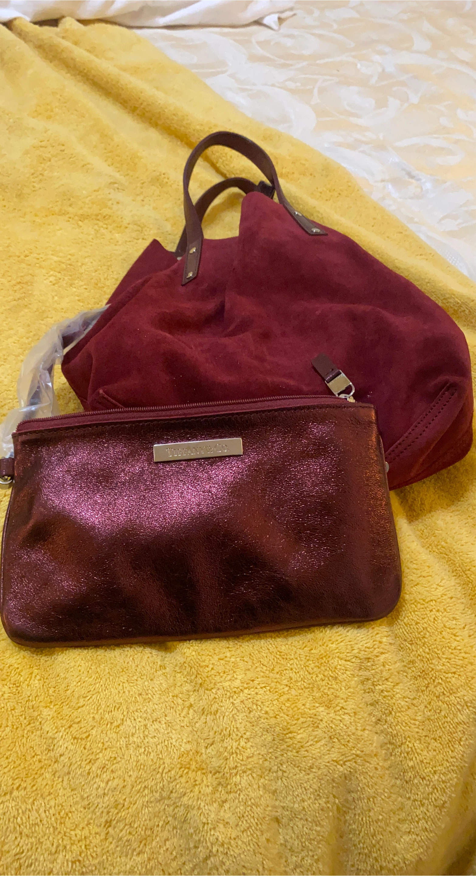 Tiffany & Co. Burgundy Suede Tote Bag with Pouch