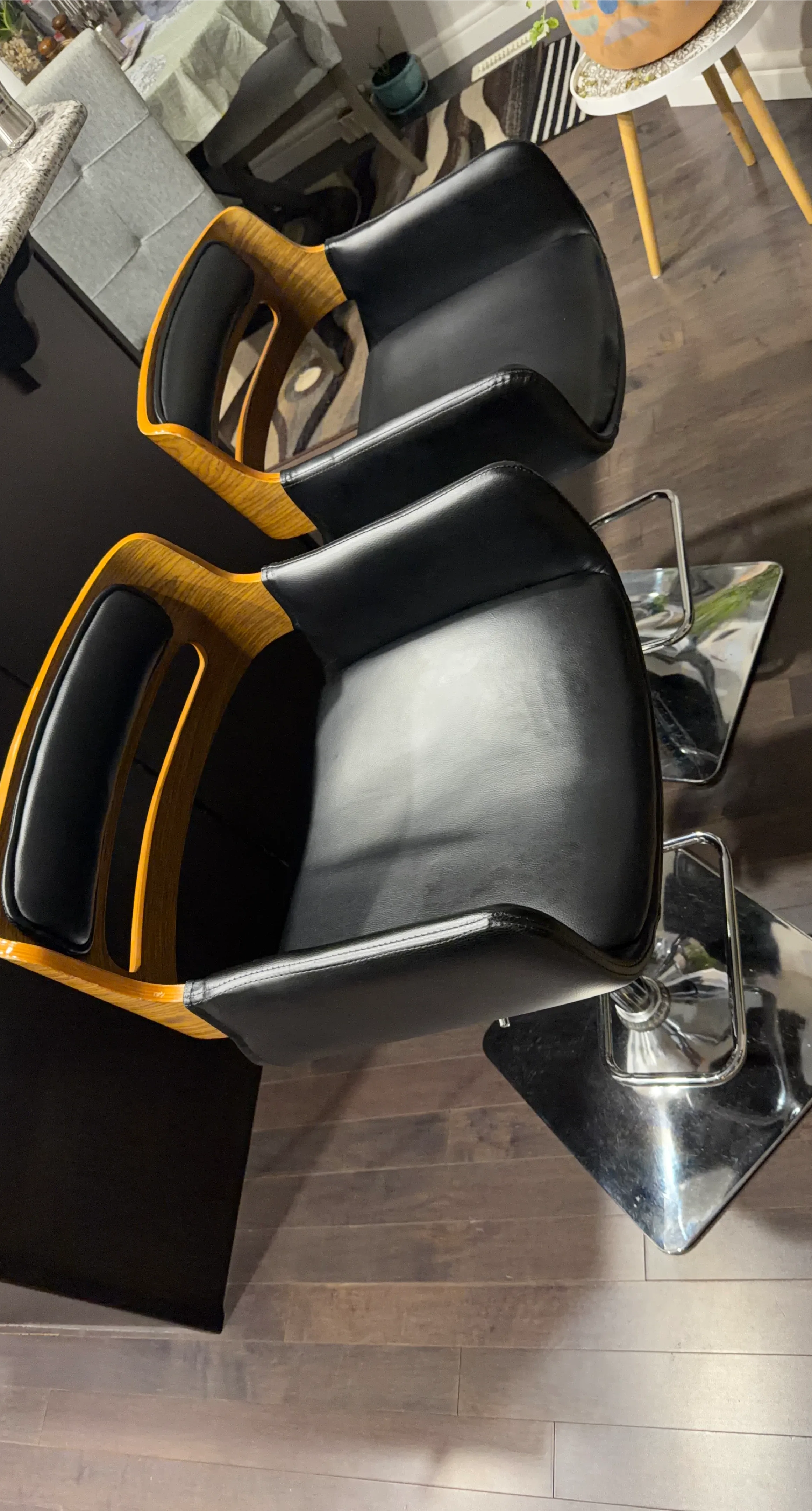 Black & Wood Bar Stools - Set of 2