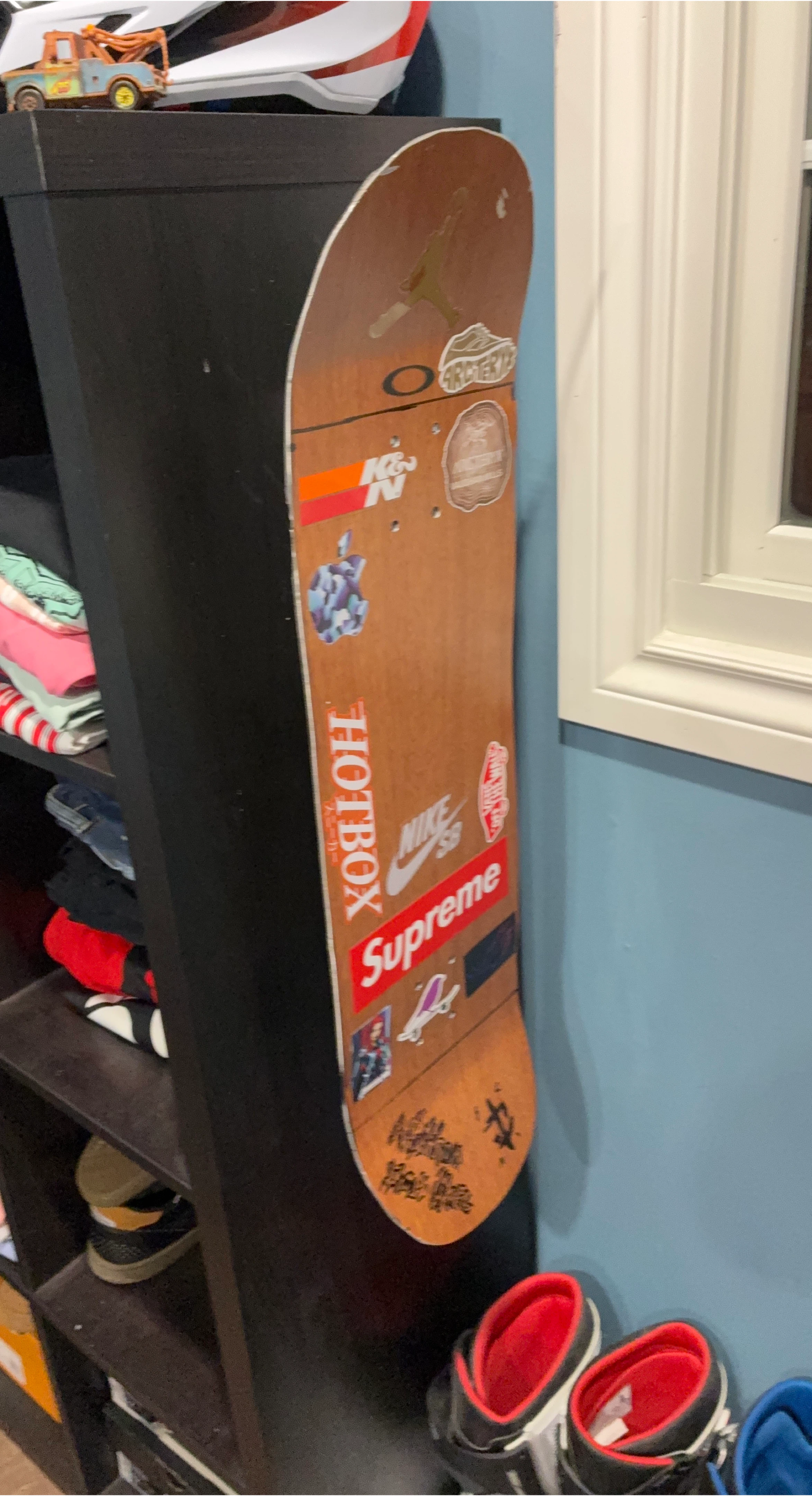 #Cleanout Metal skateboard deck with supreme and Nike stickers