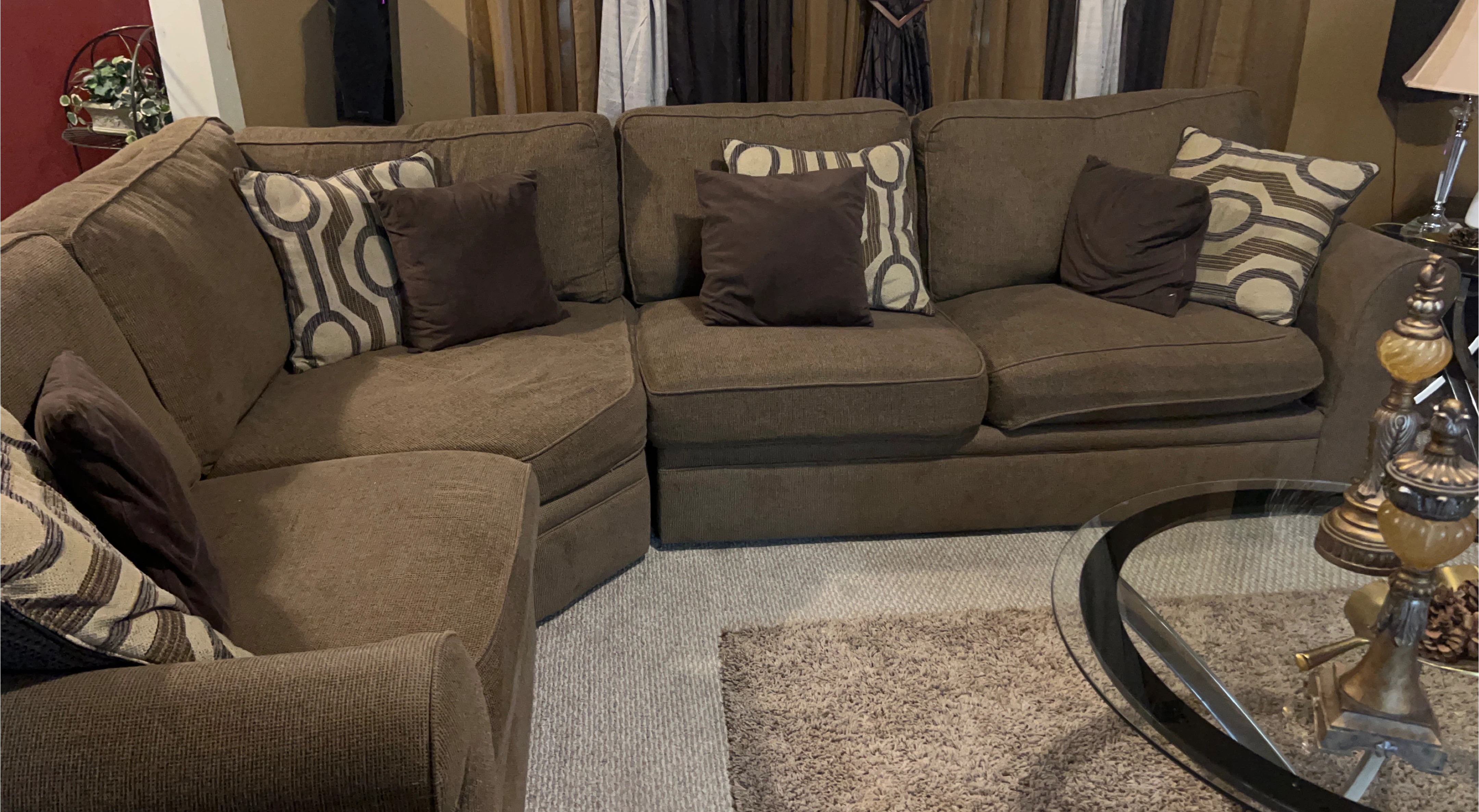 Brown Sectional Sofa with Pillows