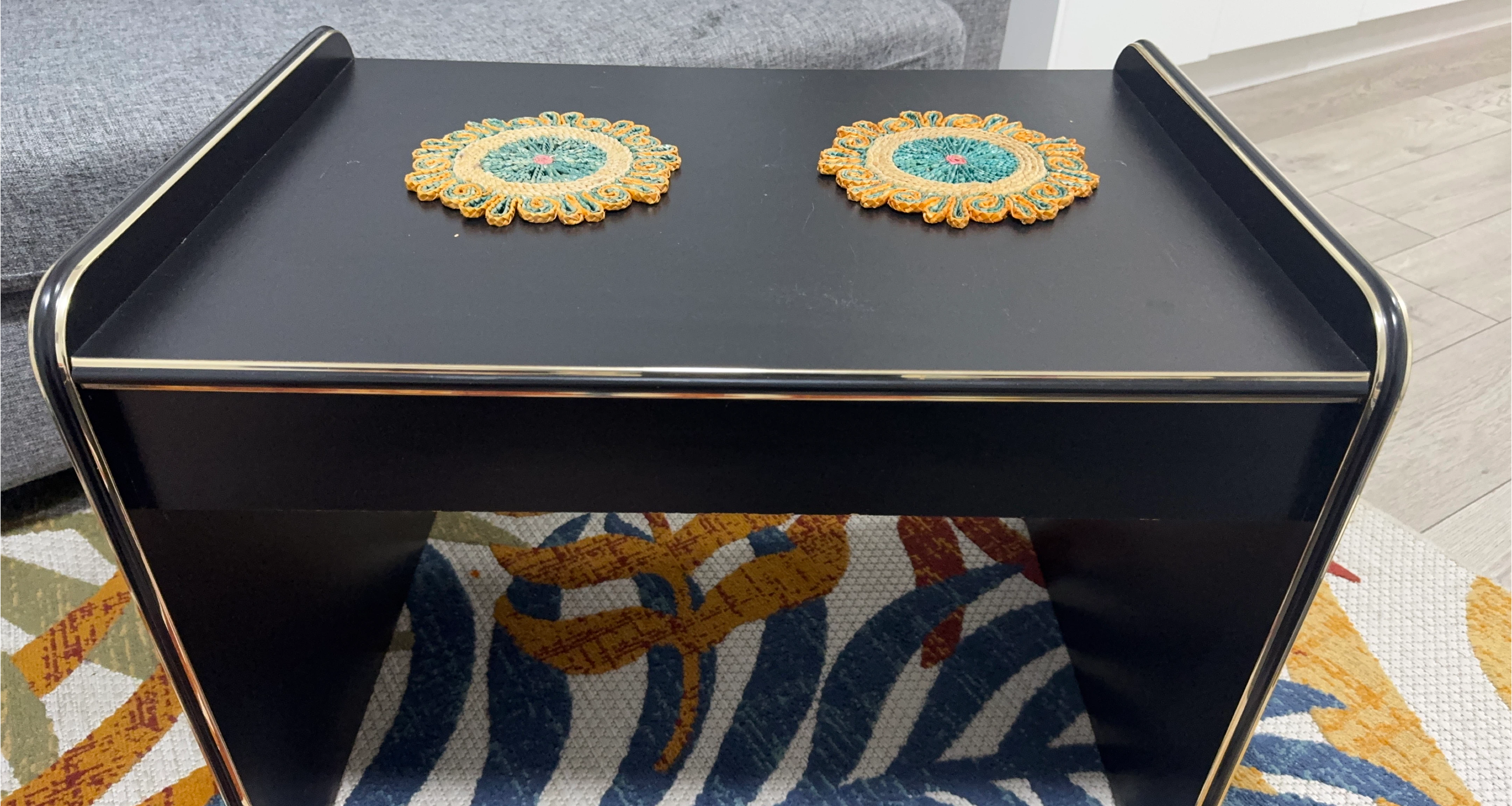 Black Side Table with Gold Trim