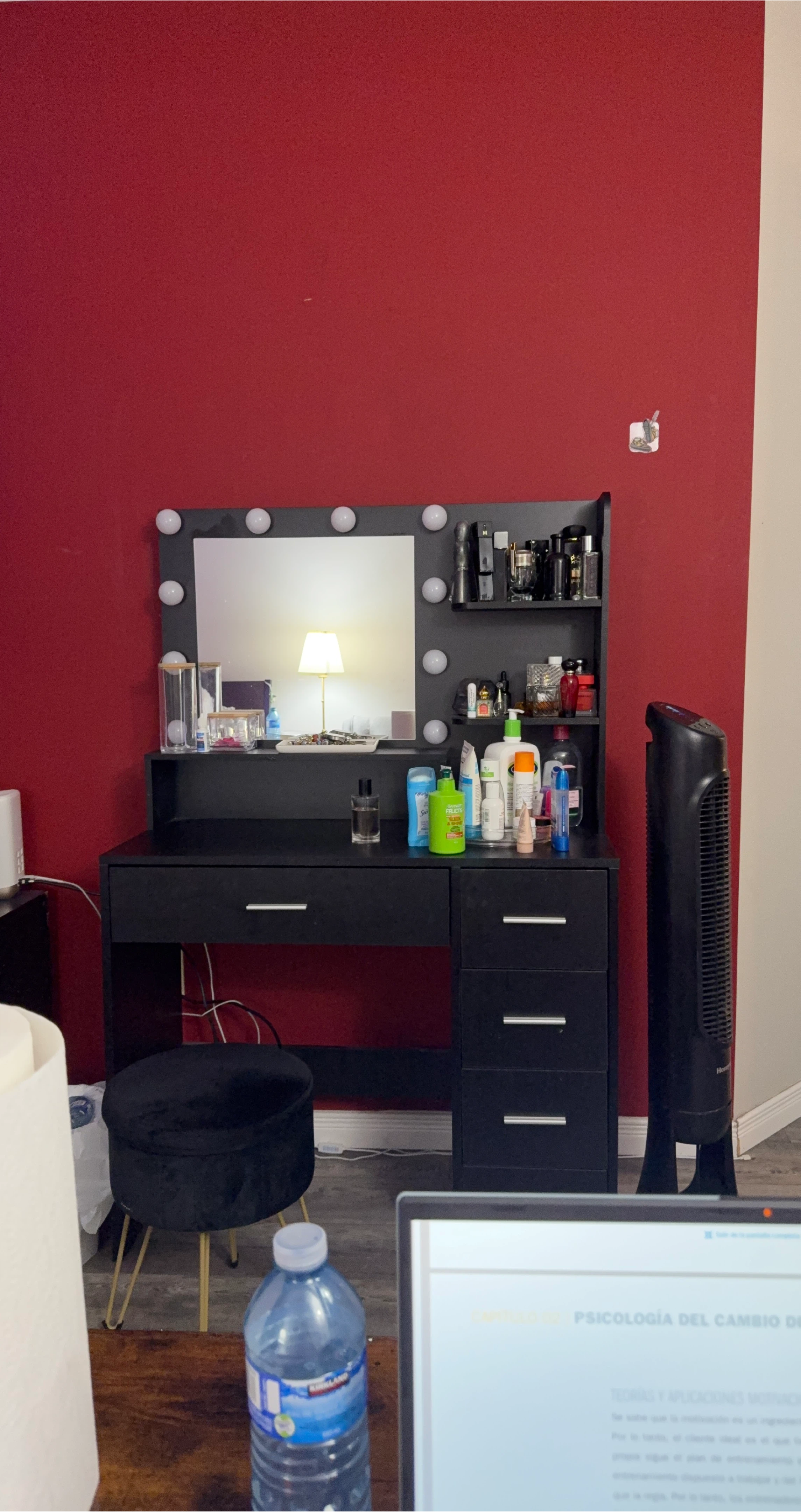 Black Vanity Table with Mirror and Lights