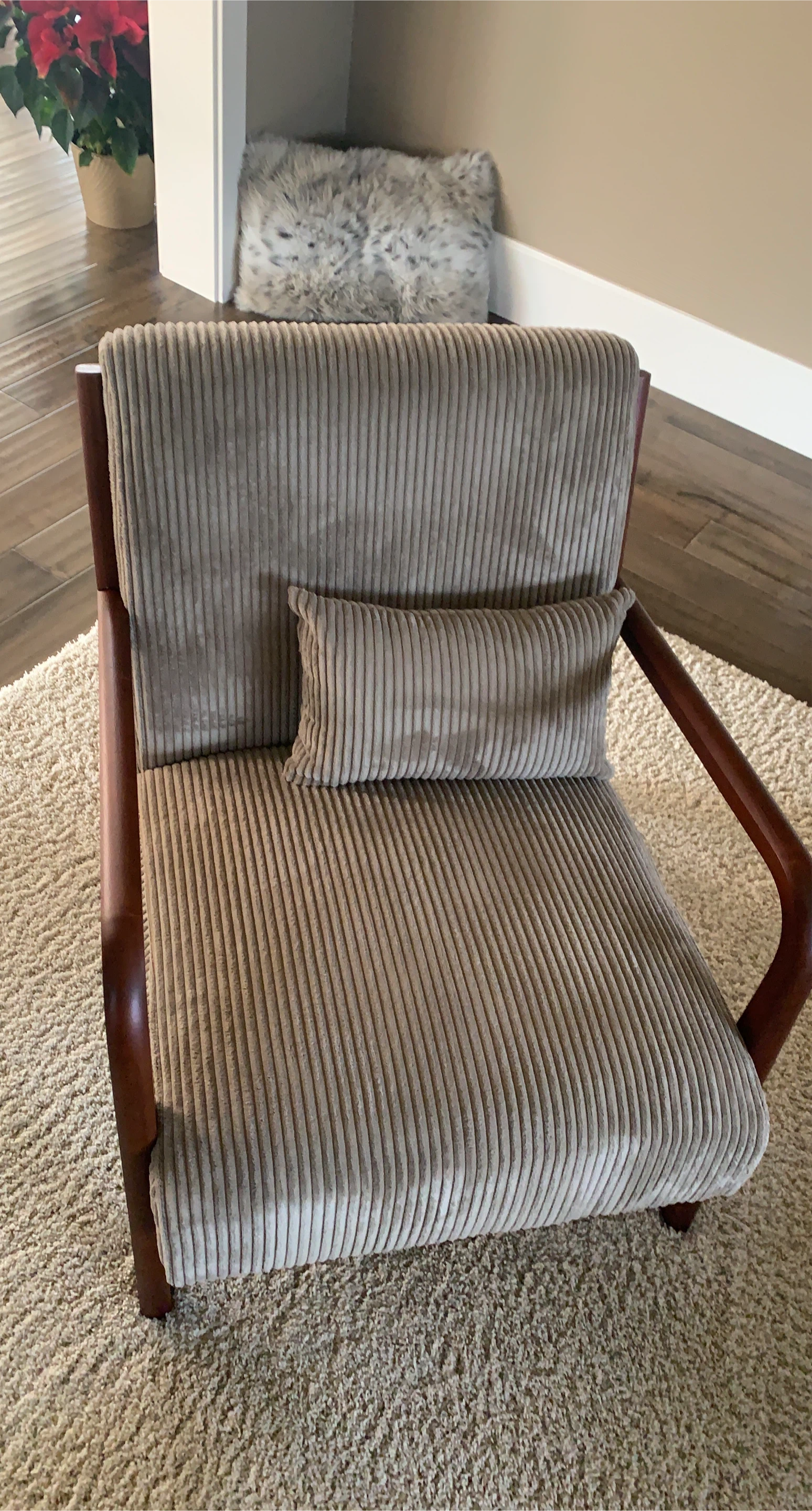 Corduroy Accent Chair with Lumbar Pillow