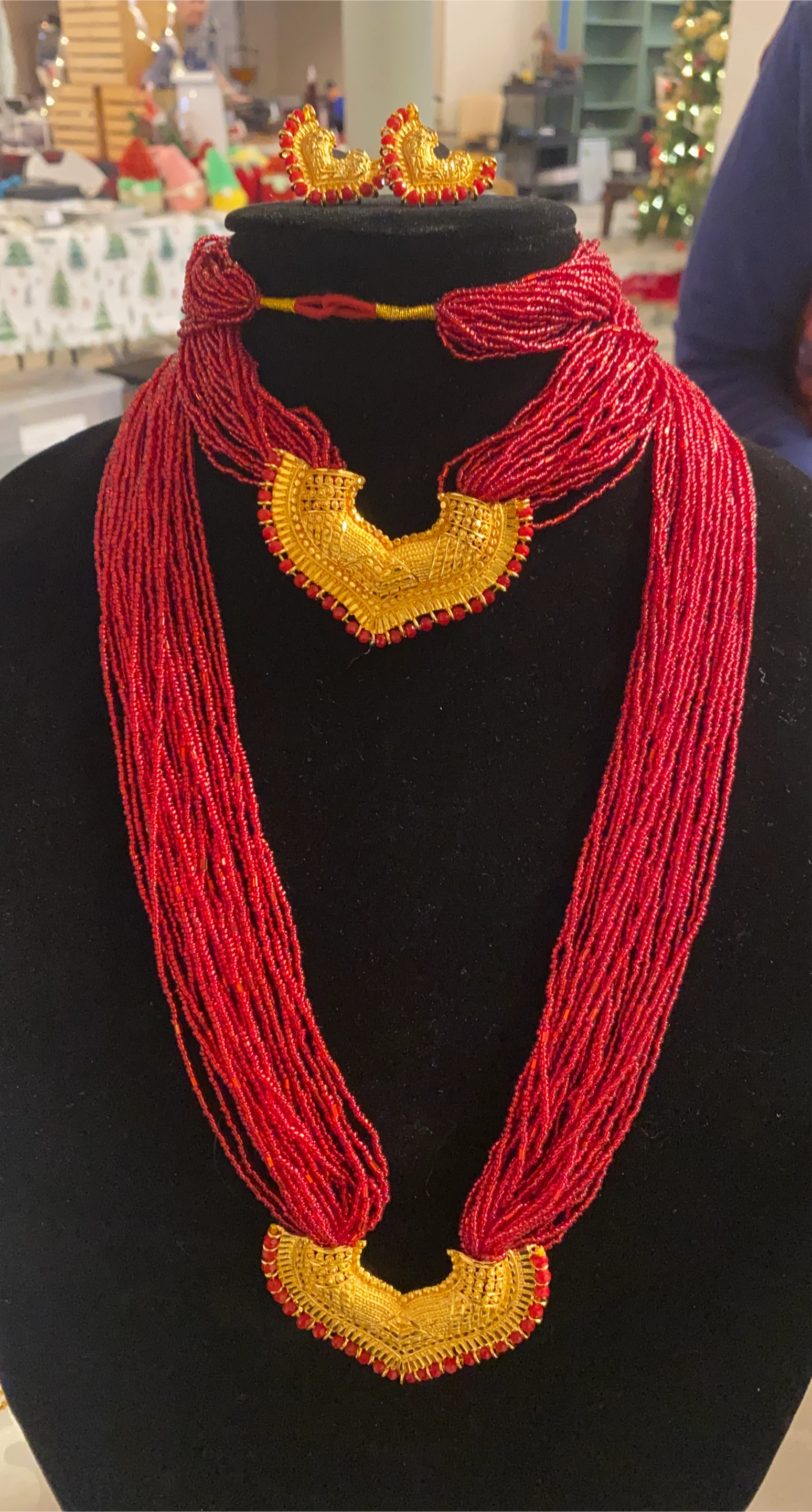 Red Beaded Necklace & Earring Set