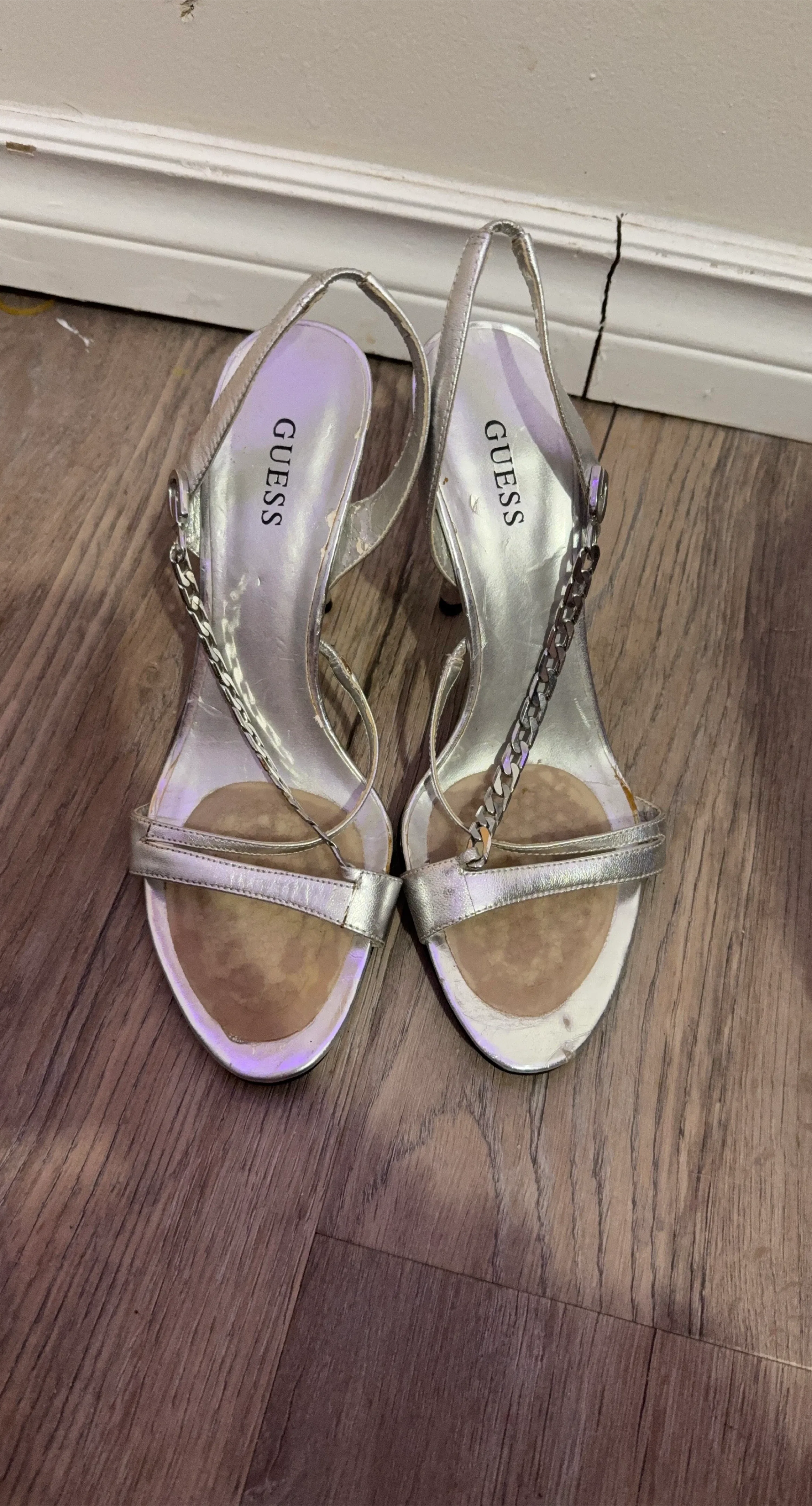 Guess Silver Heels with Chain Detail