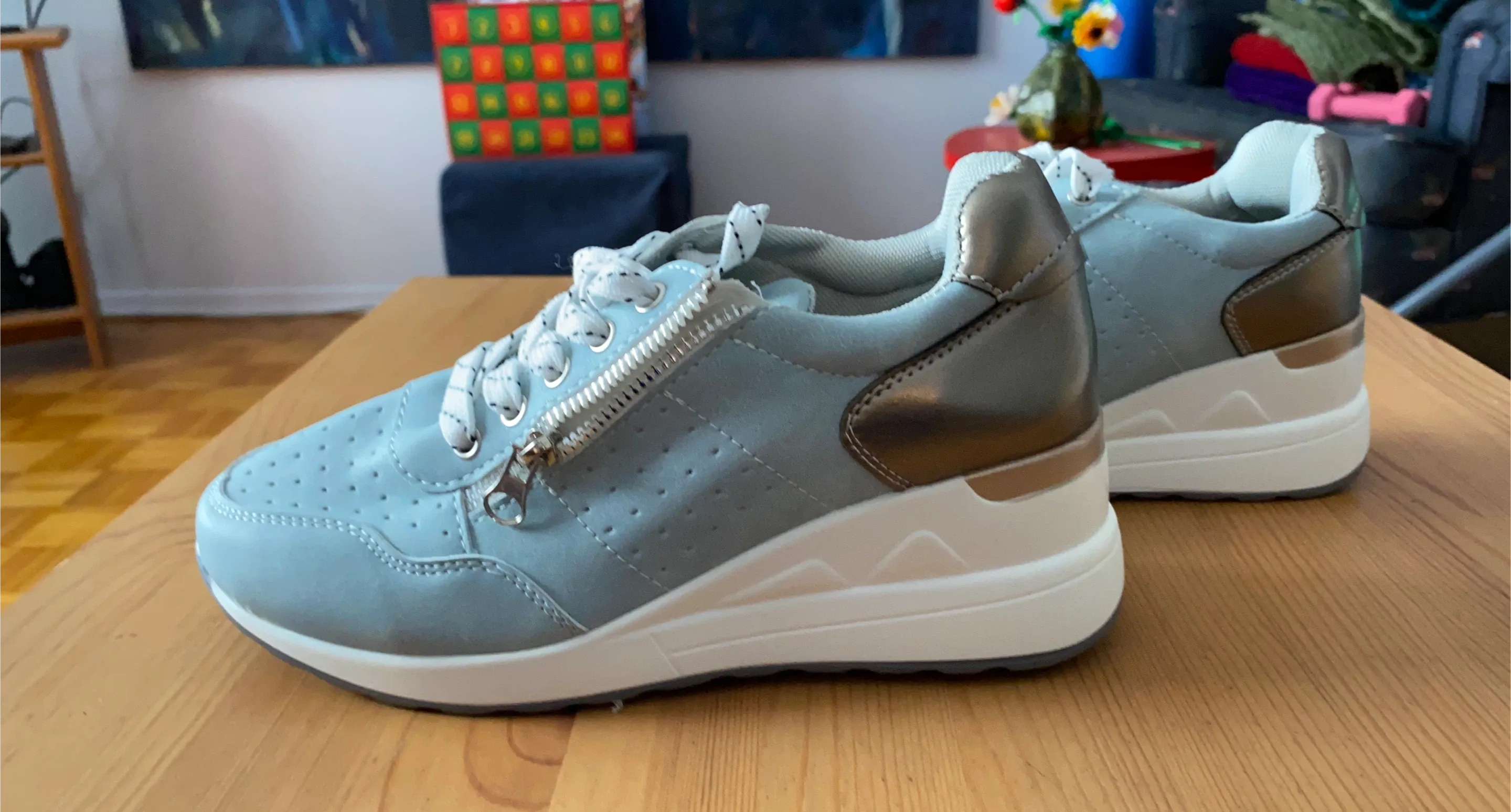 Light Blue Wedge Sneakers